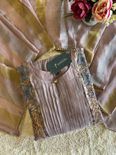 A4149- Pure Mul Chanderi Suit with Pleats detailing, intricate Zari, Sequin & Thread Handwork on the Neckline & Sleeves.