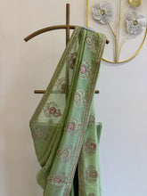 A1079 - A Pista-Green Saree with Gota, Zari, and Resham Work.