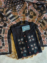 A4040 - Black Embroidered Suit set with a Statement Patchwork Printed Dupatta.