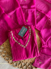 A1629 - Mul Chanderi Kurti with Delicate Hand Embroidery on Neckline & Sleeves with Pants & Dupatta.