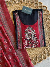 A4011 - Rayon Suit with Contrast Patch Yoke and Printed Dupatta.
