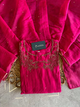 A4147- Mul Chanderi suit with Hand-Embroidered Zardozi detailing, paired with matching Pants & Dupatta.