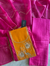 A1188 - Mul Chanderi Unstitched Suit with Contrast Zardosi Yoke