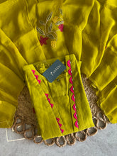 A1629 - Mul Chanderi A-line embroidered Kurti Pants & Dupatta.