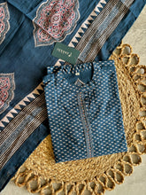 A2852 - Indigo Kurta Pant Set with Hand Block Print & Statement Borders.