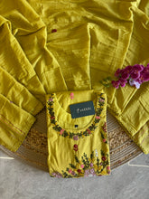 A5075- LimePure Cotton A-lign Suit with Katha work, paired with pants & Dupatta.