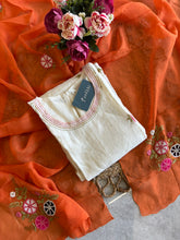 A1628 - Mul chanderi embroidered Aline Kurti with pants and dupatta