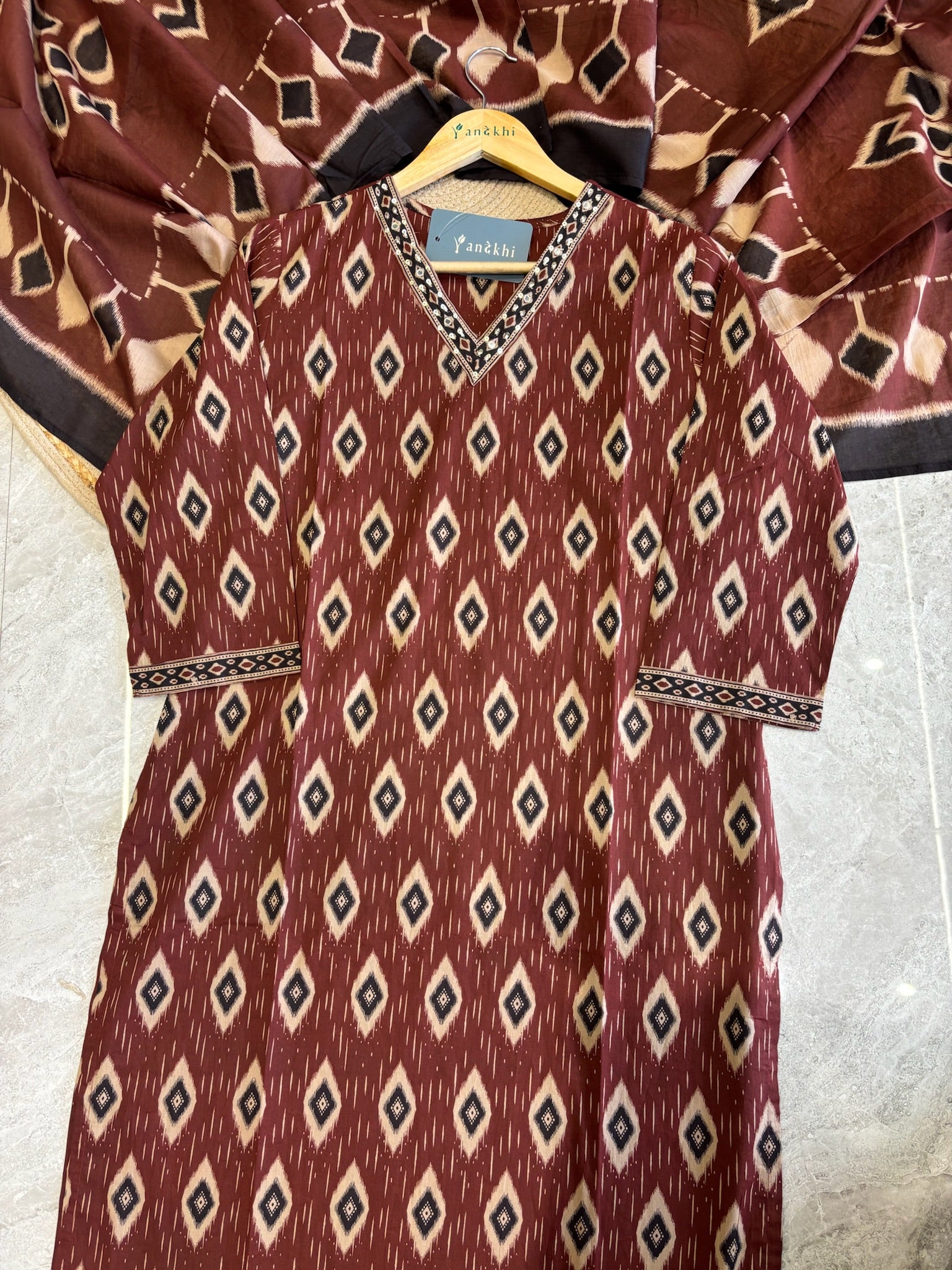A4030 - Ikat Print Pure Cotton Suit with Pants & Dupatta