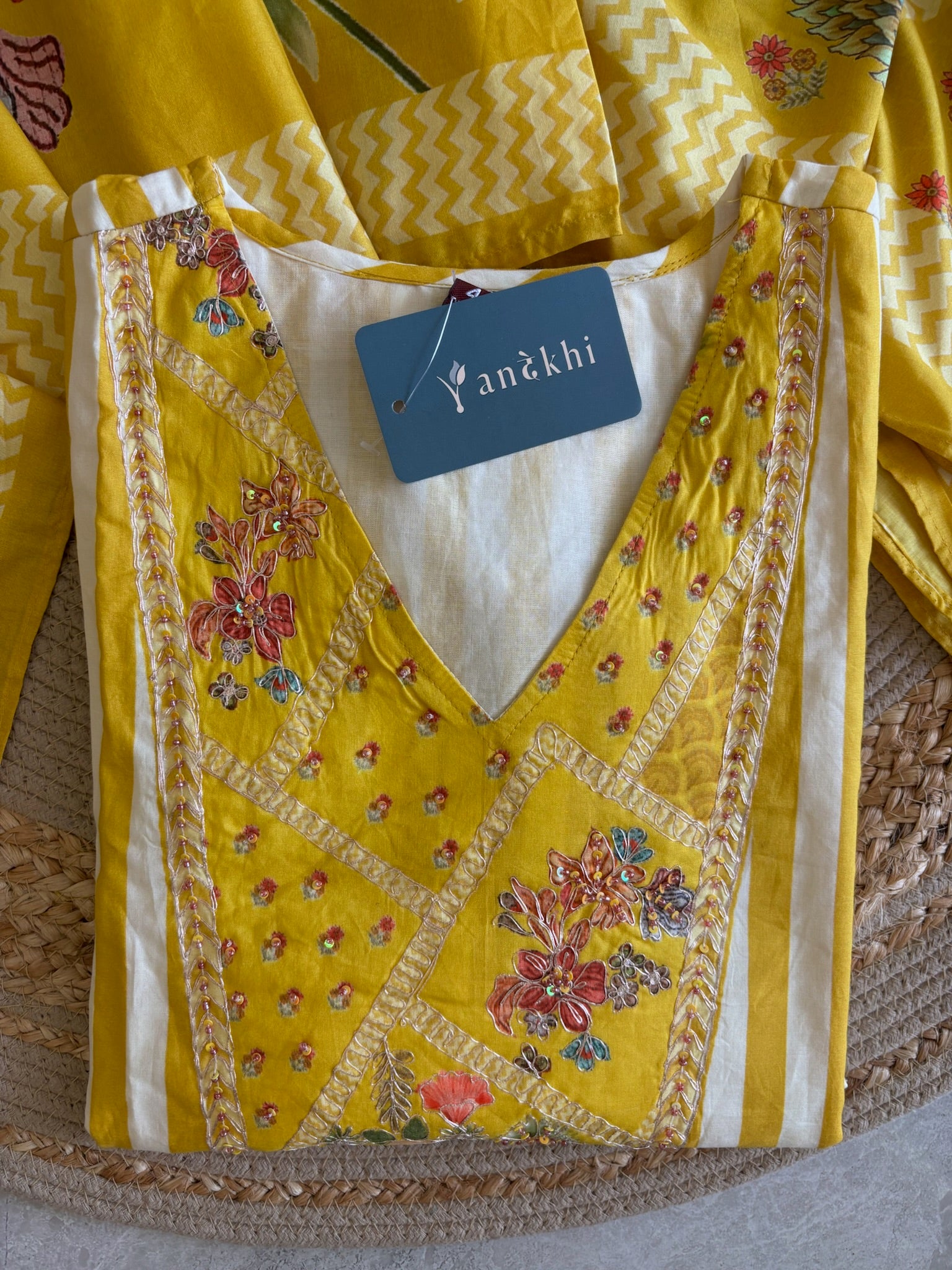 A4048- Pure Cotton A-Line Suit with Yoke Detailing delicate Embroidery, paired with Pants & a Vibrant Digital Printed Dupatta.