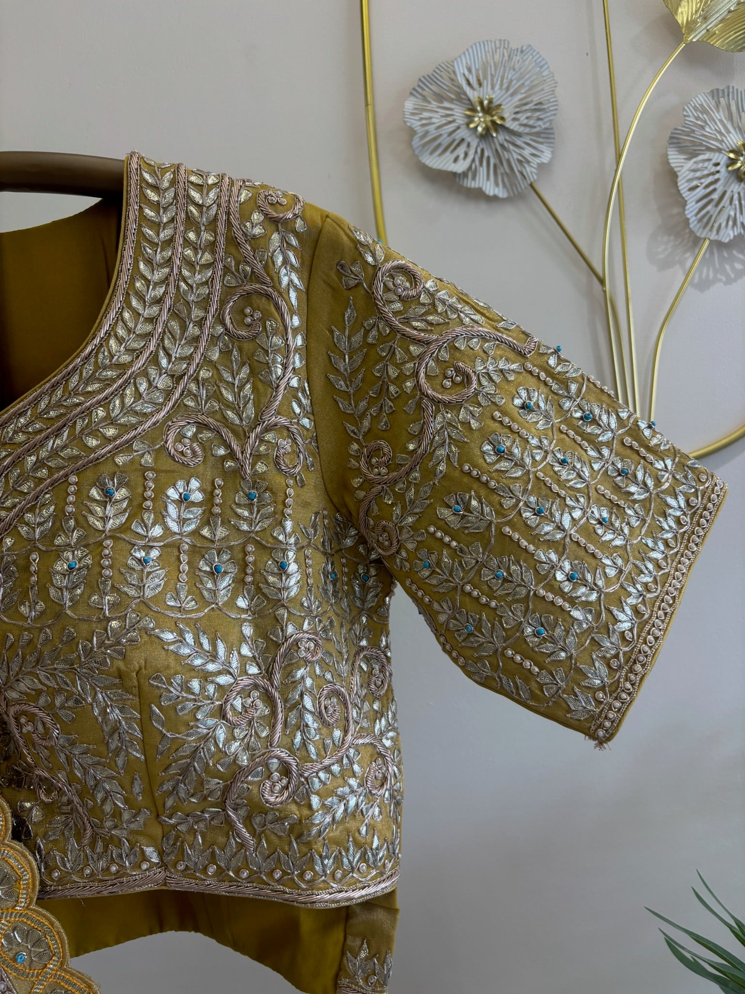 A1519 - Ivory Tissue Saree with Contrast Heavy Handwork Gota Blouse