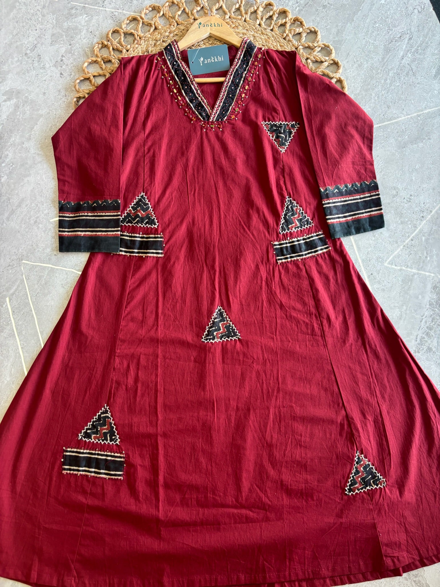 A4057 - Pure Cotton Kurti with Patchwork Details Printed Dupatta & Pants.