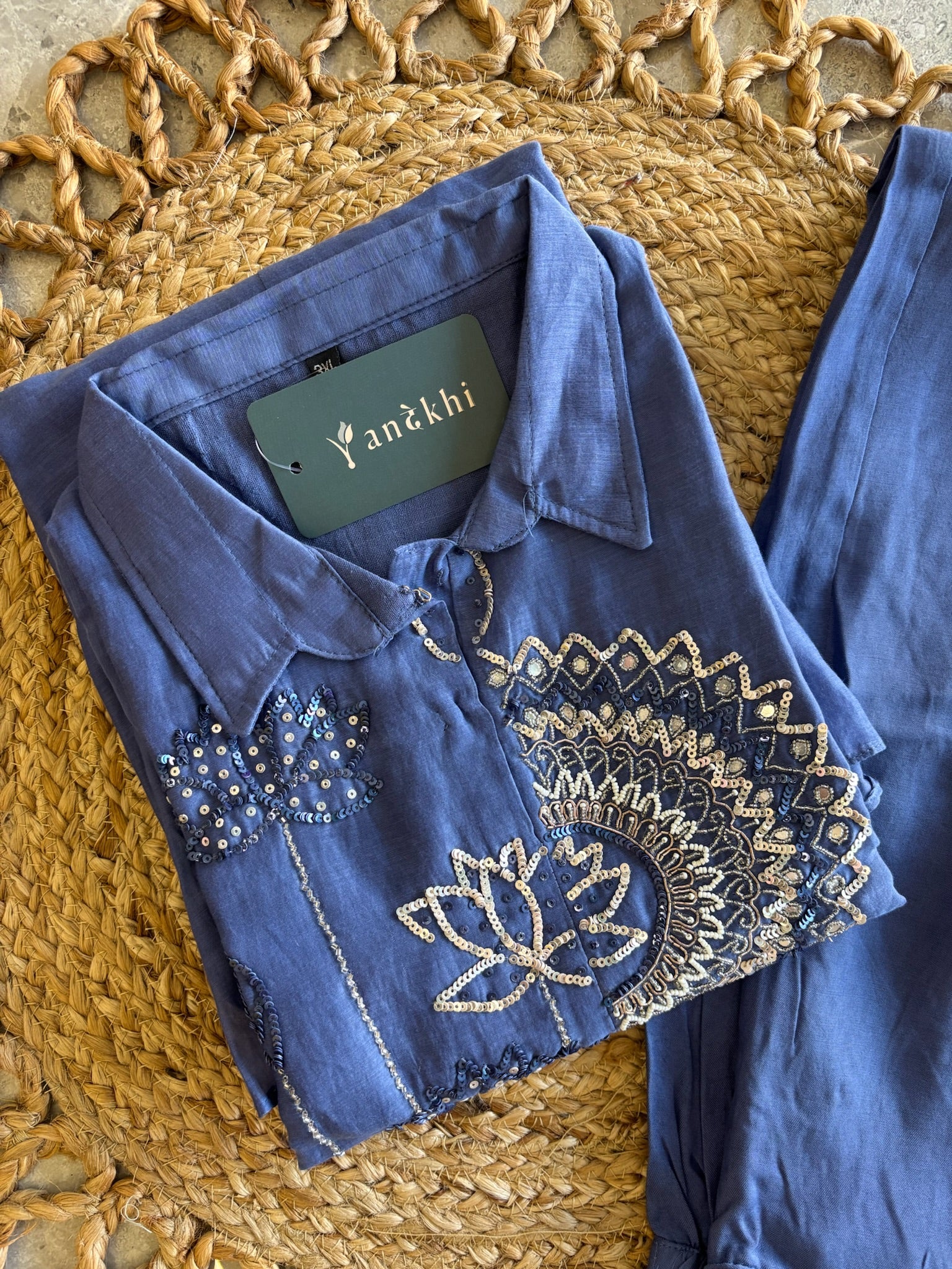 A3915 - Pure Mul Chanderi Co-ord set with handwork