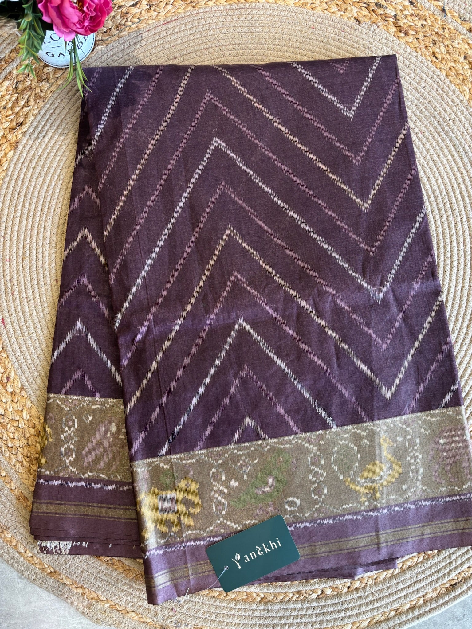 A1403 - Deep Plum Saree with Zari Patola border
