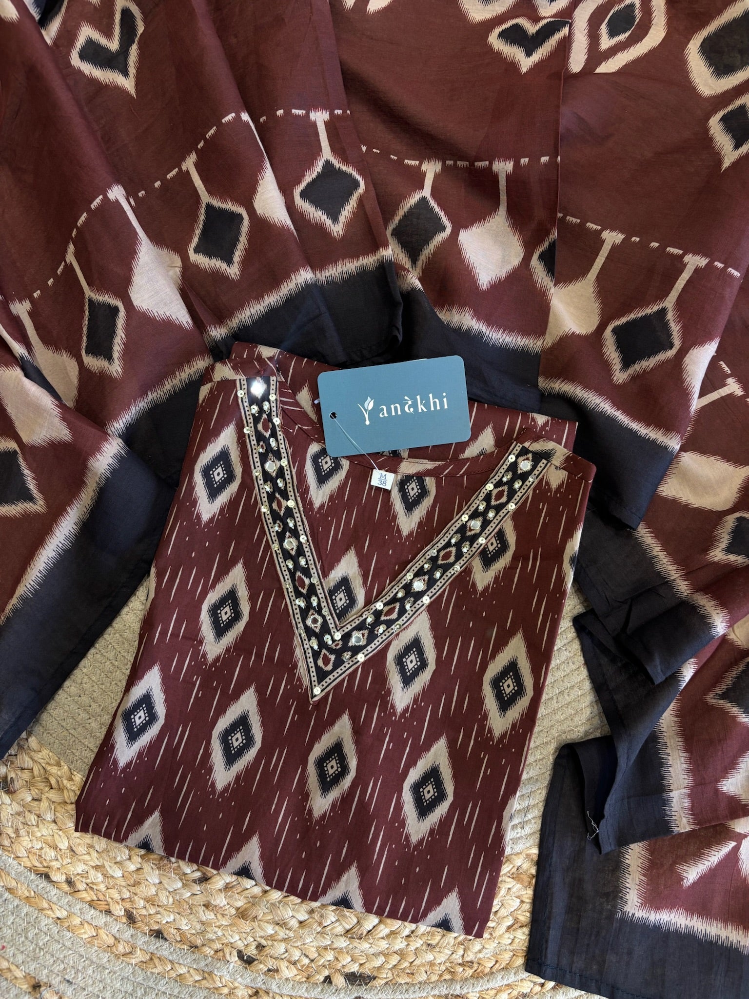 A4030 - Ikat Print Pure Cotton Suit with Pants & Dupatta