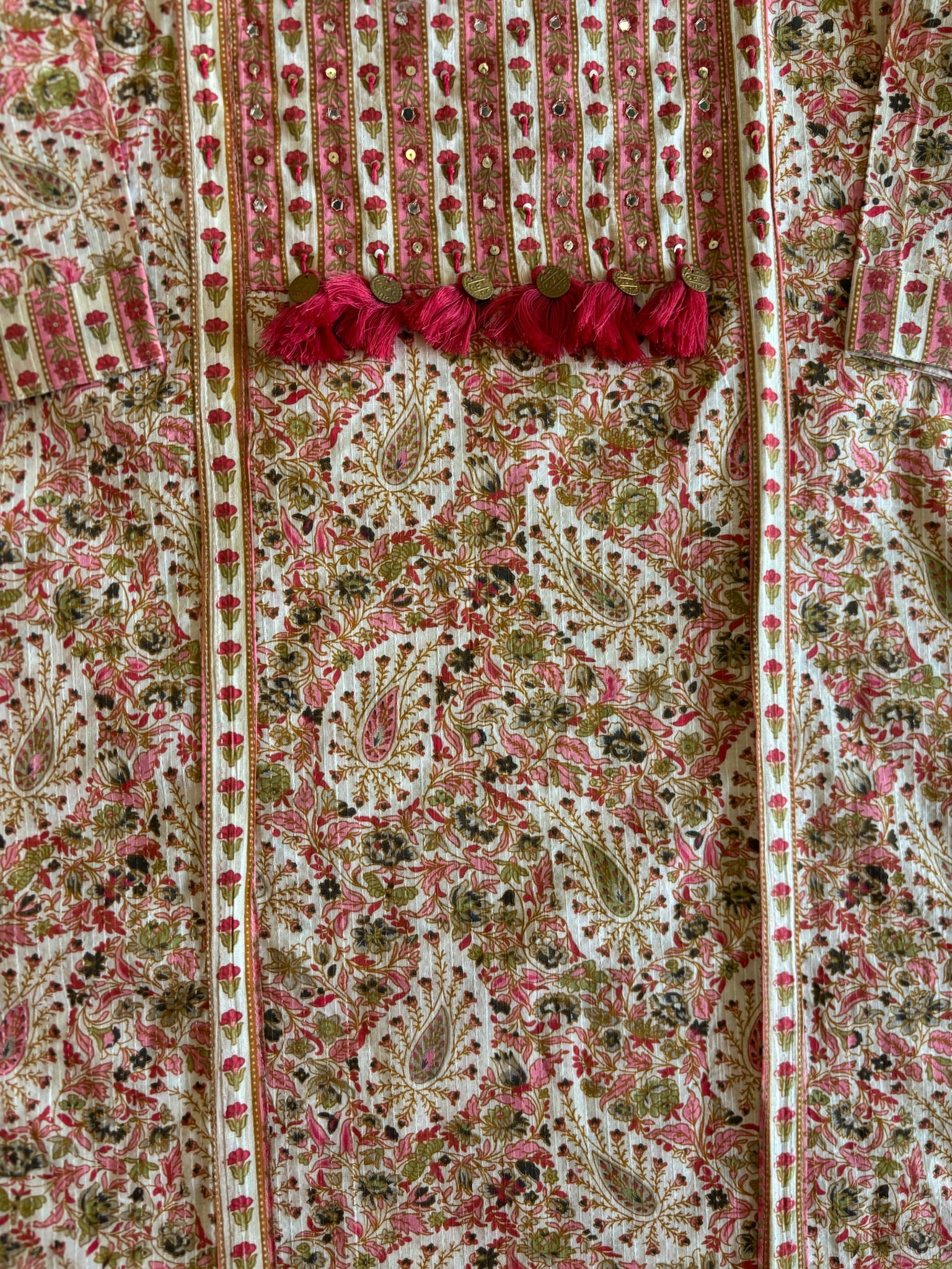 A4047- Pure Cotton Suit with Mirror & Tassel details, Pants & Contrast Kota Doriya Dupatta