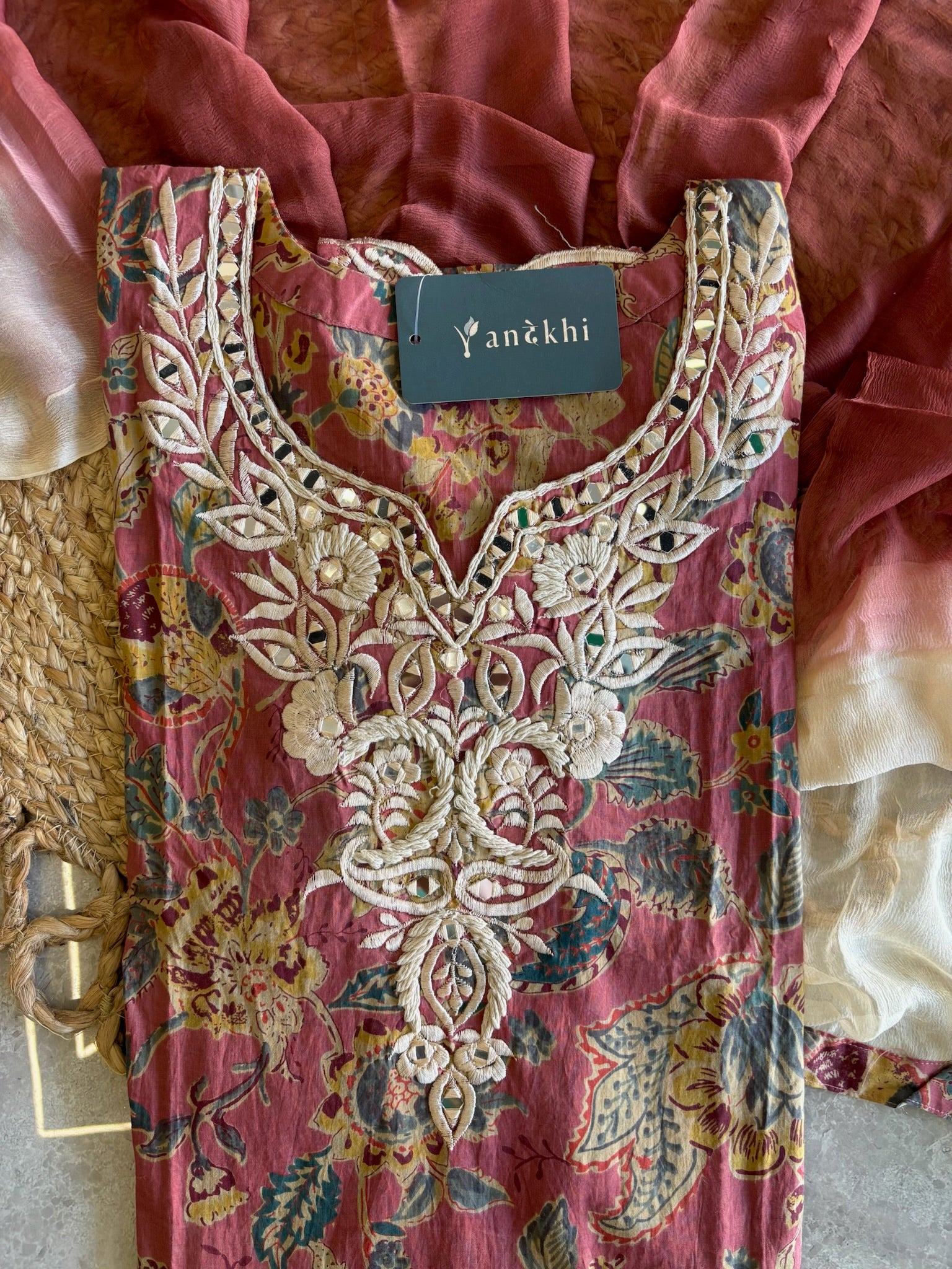 A2788 - Pure Cotton Kurti with delicate Cutwork & Embroidery, Pants & Dupatta.