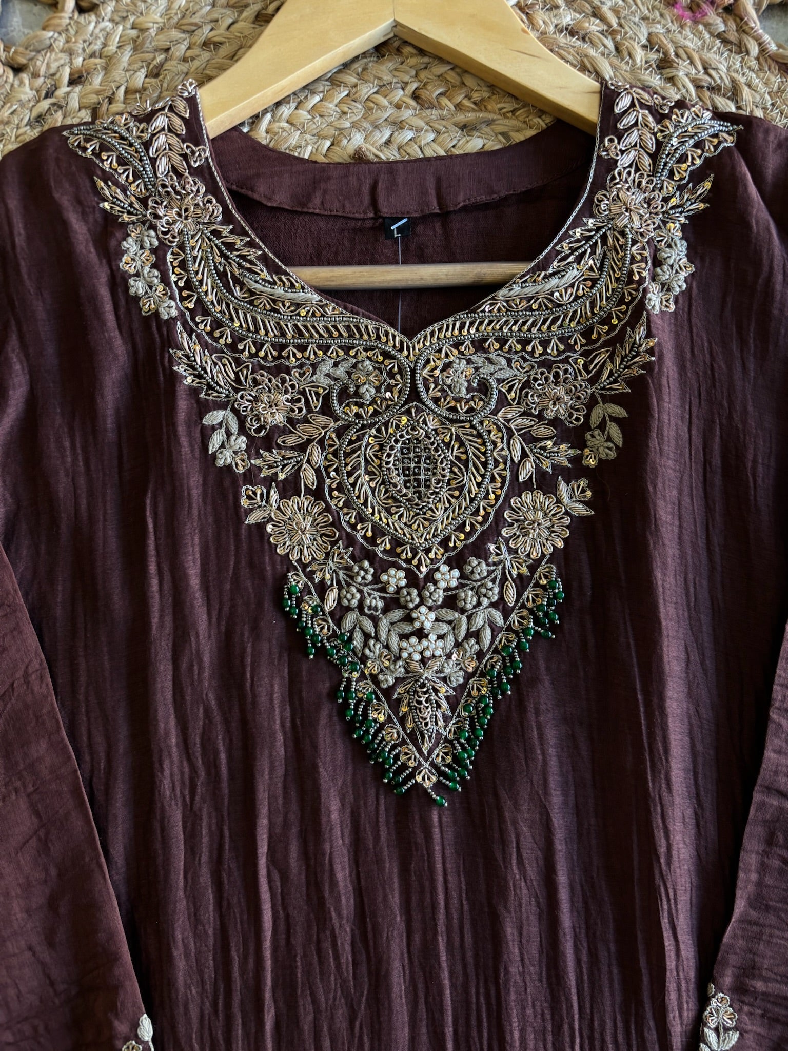 A4151 - Mul Chanderi Handwork A-lign Kurti with Pants & Dupatta.