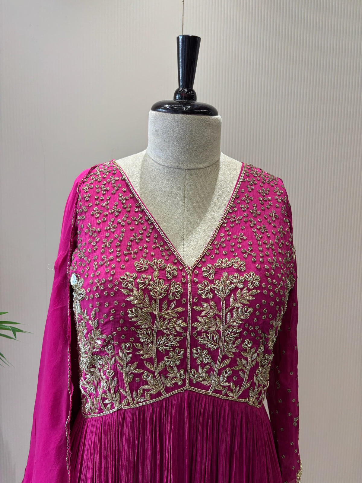 A2707- Gown in Pure Chinon fabric, featuring intricate Zari, Sequins Handwork on the Yoke & Sleeves.