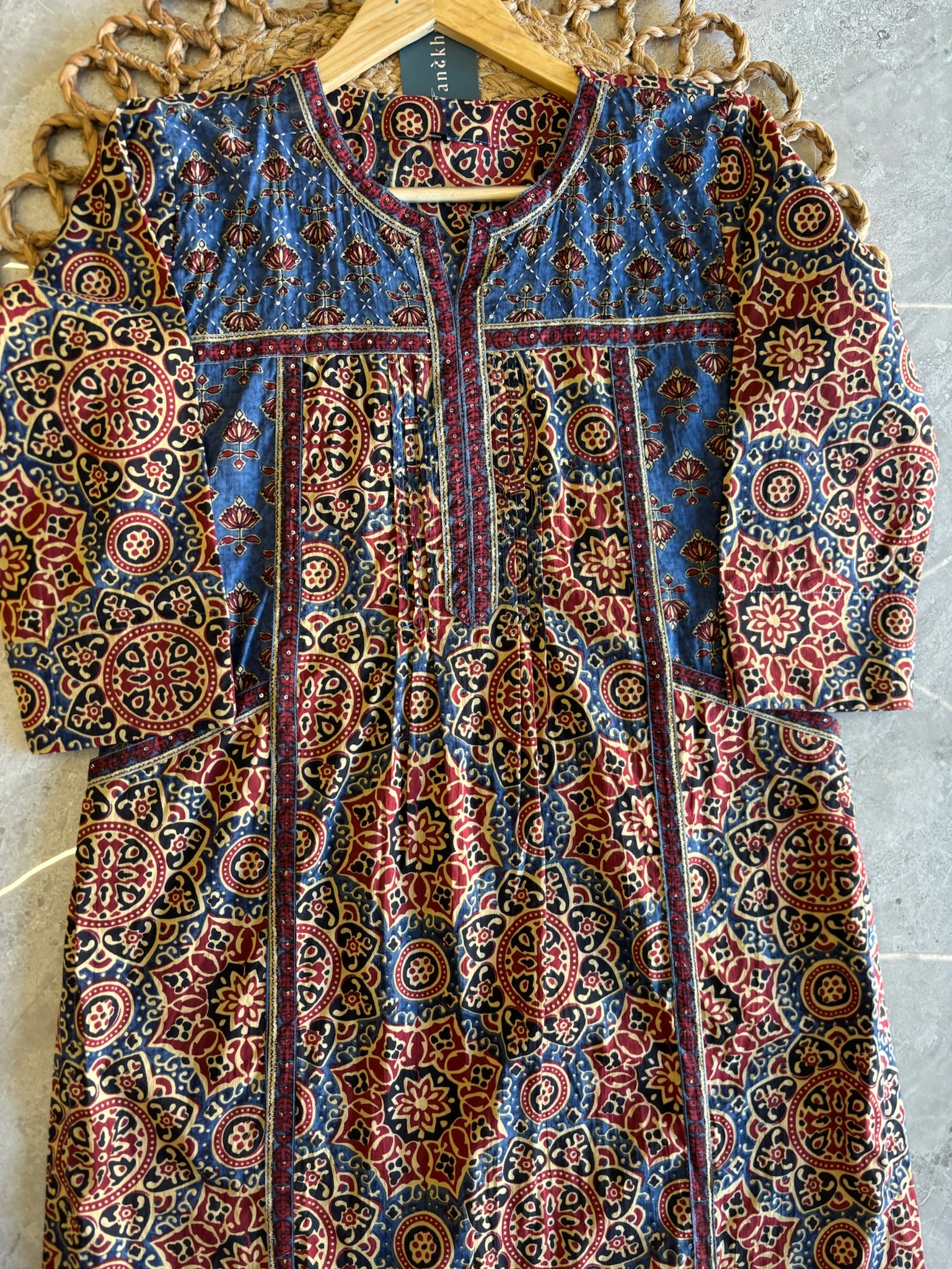 A3902 - Pure Cotton Ajrakh Print Suit with Contrast Bottoms and a Coordinated Dupatta.