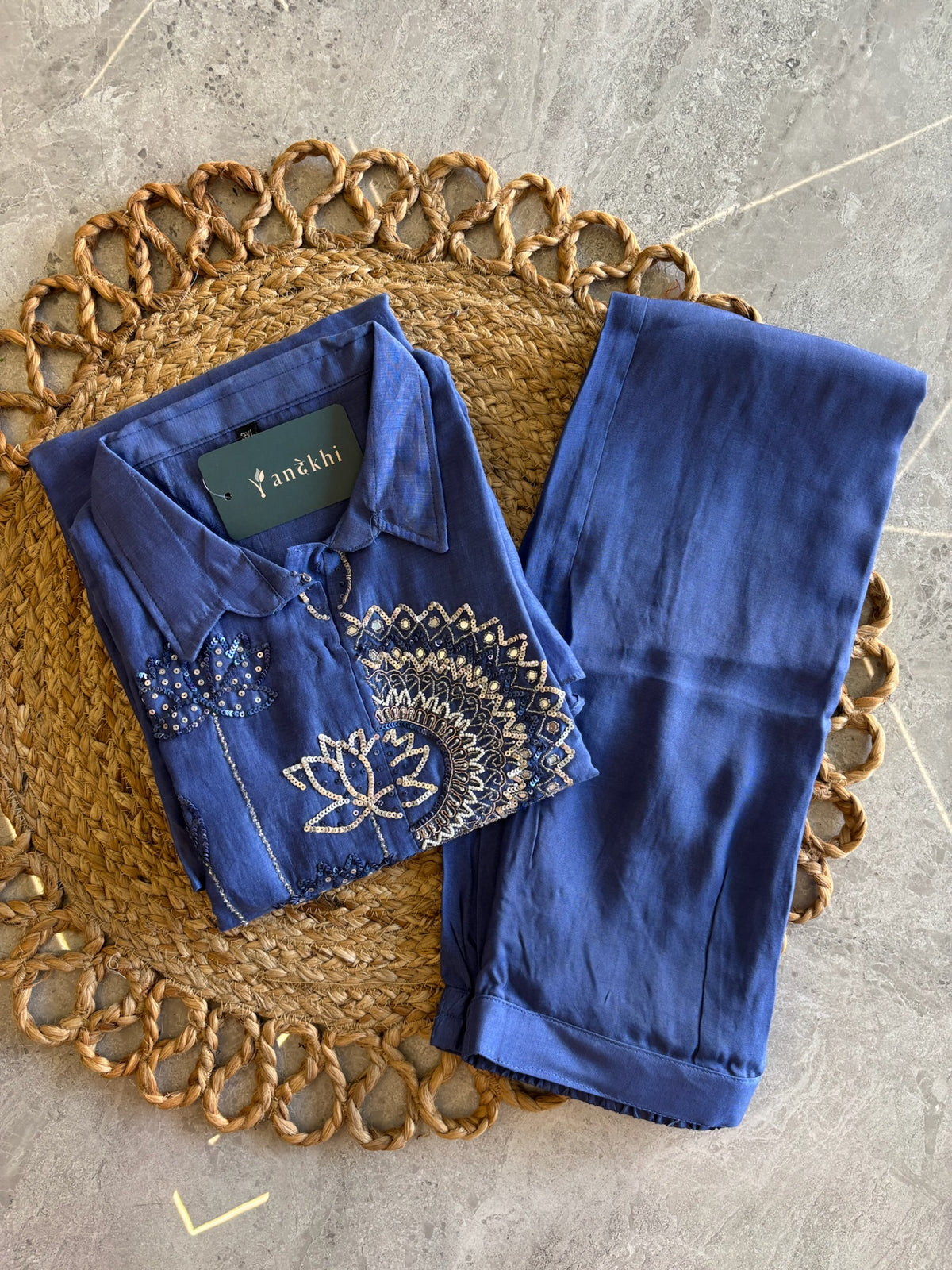 A3912 - Pure Mul Chanderi Co-ord set with handwork