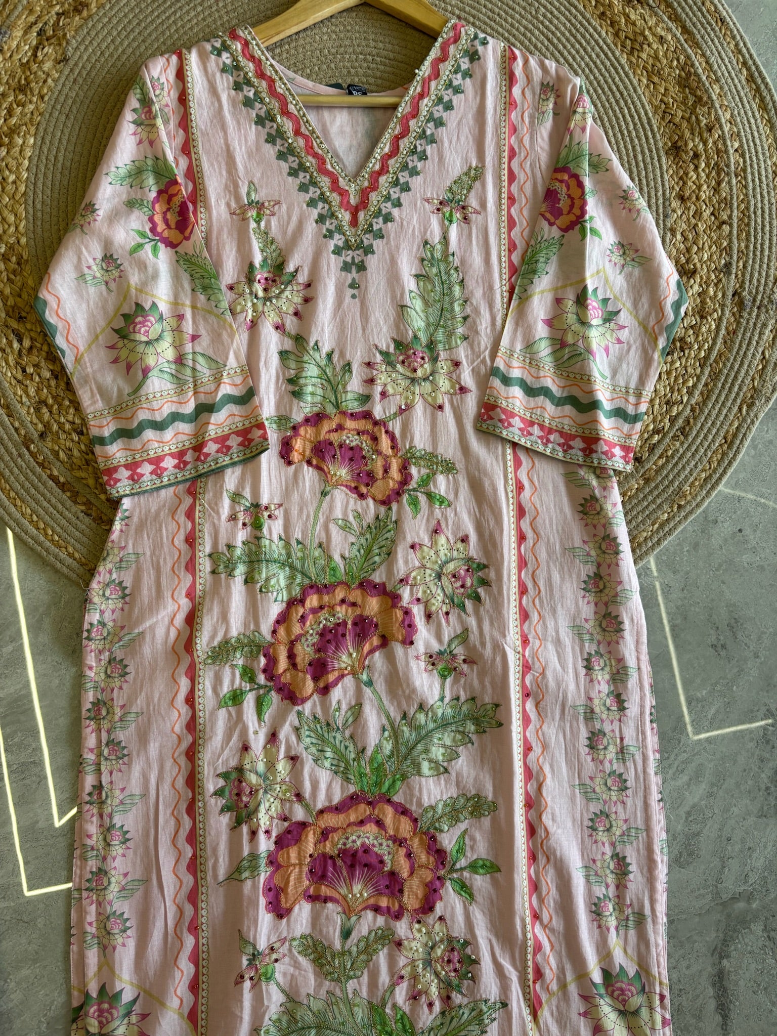 A3933 - Blush Pink Floral Cotton Silk Suit set.