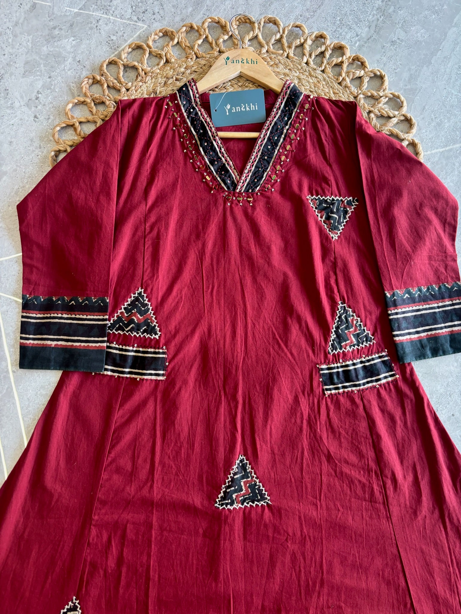 A4057 - Pure Cotton Kurti with Patchwork Details Printed Dupatta & Pants.