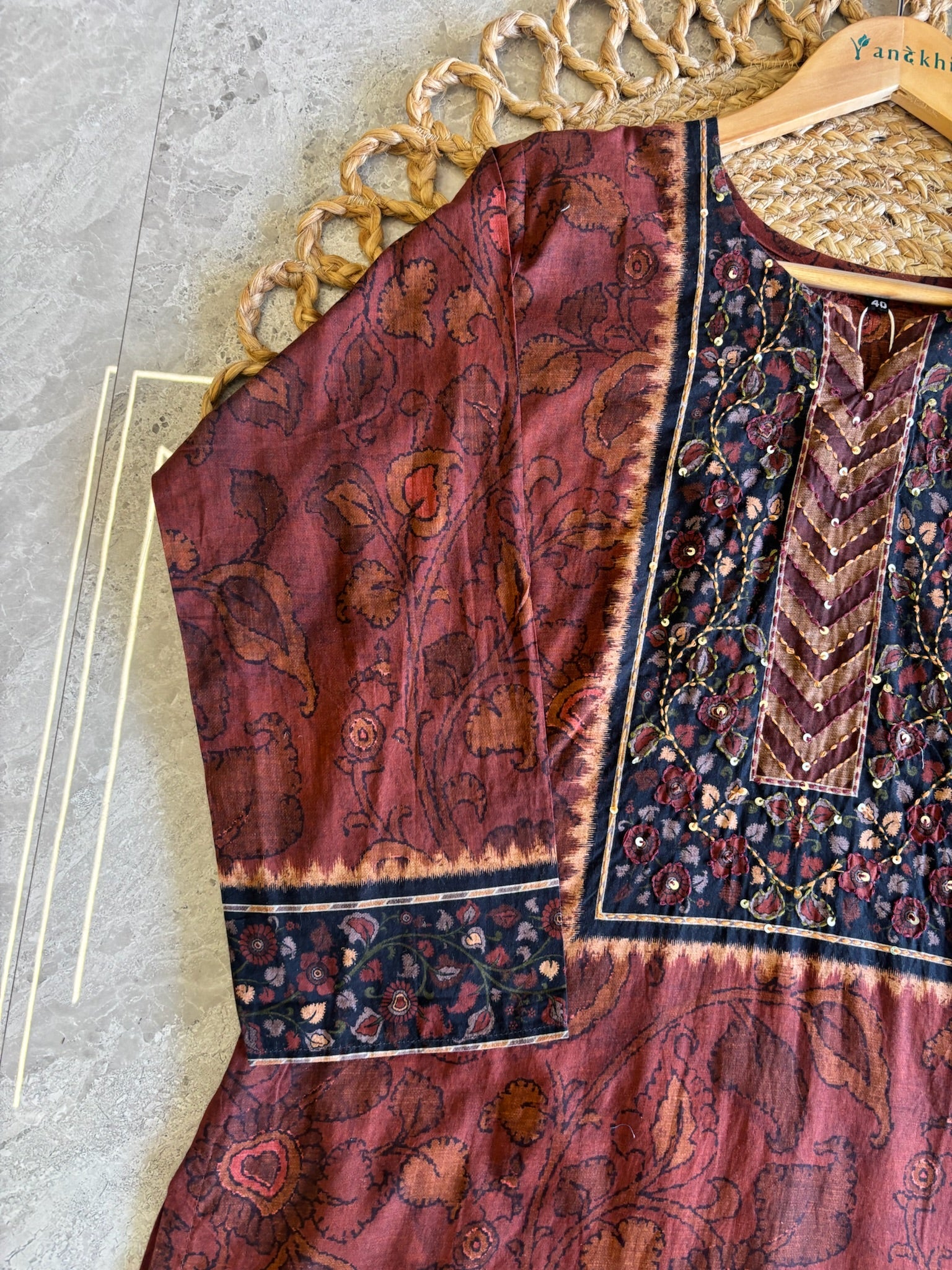 A1585 - Pure Cotton Kalamkari Kurti  with Pants & Dupatta