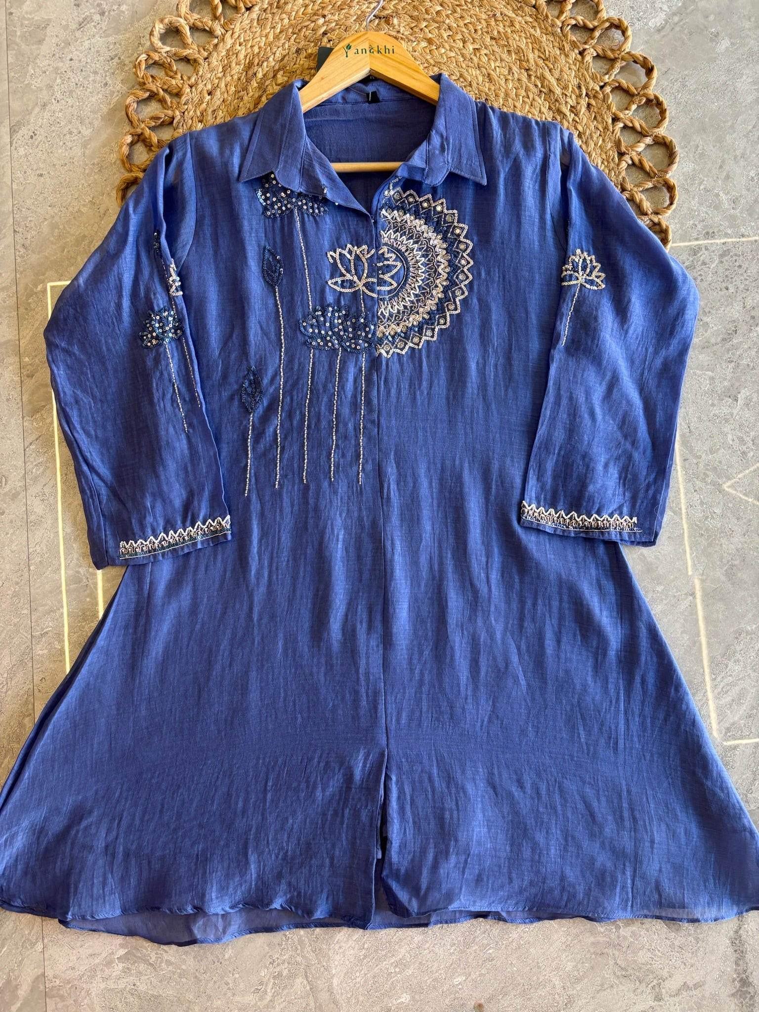 A3915 - Pure Mul Chanderi Co-ord set with handwork