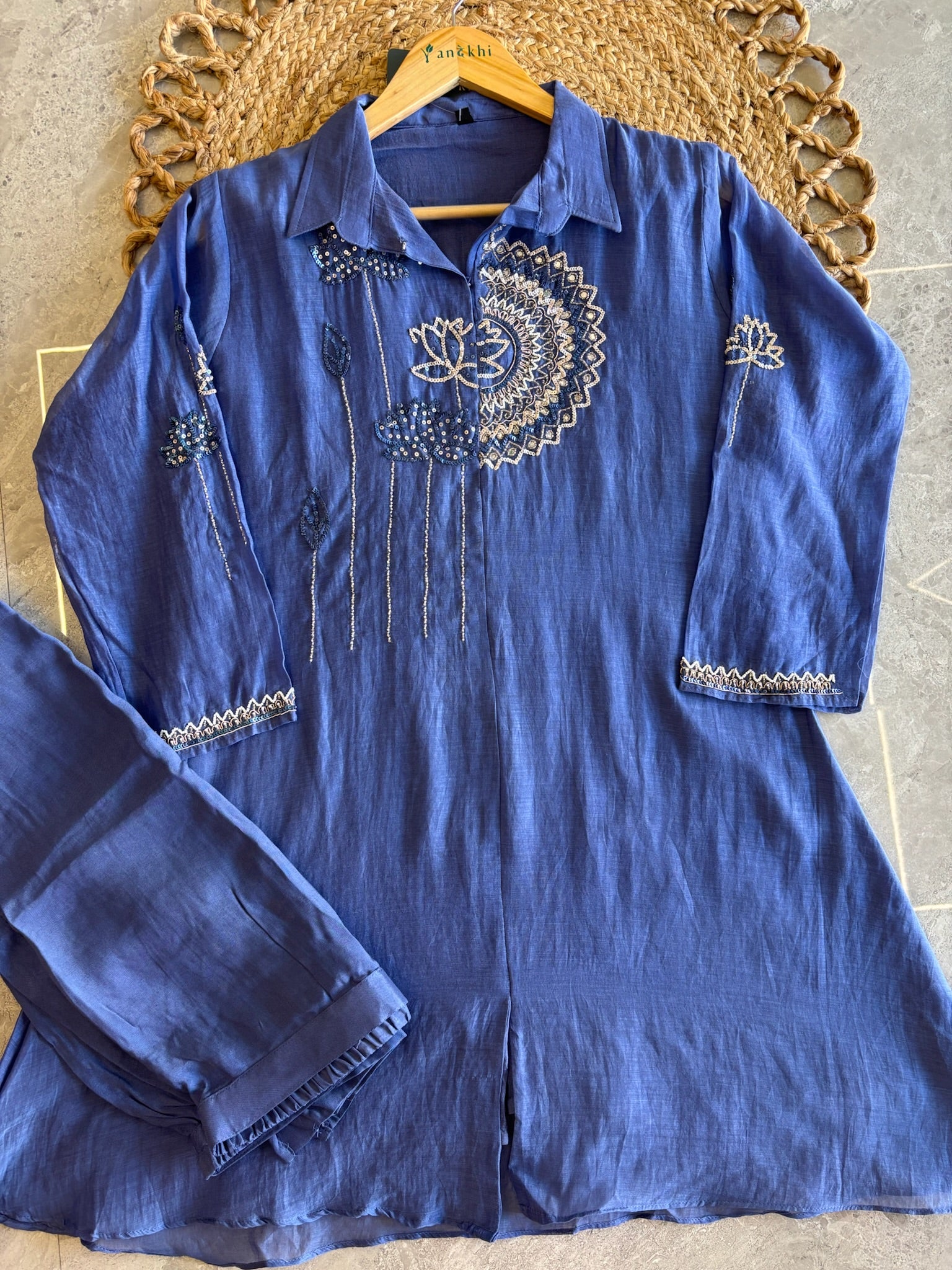 A3915 - Pure Mul Chanderi Co-ord set with handwork