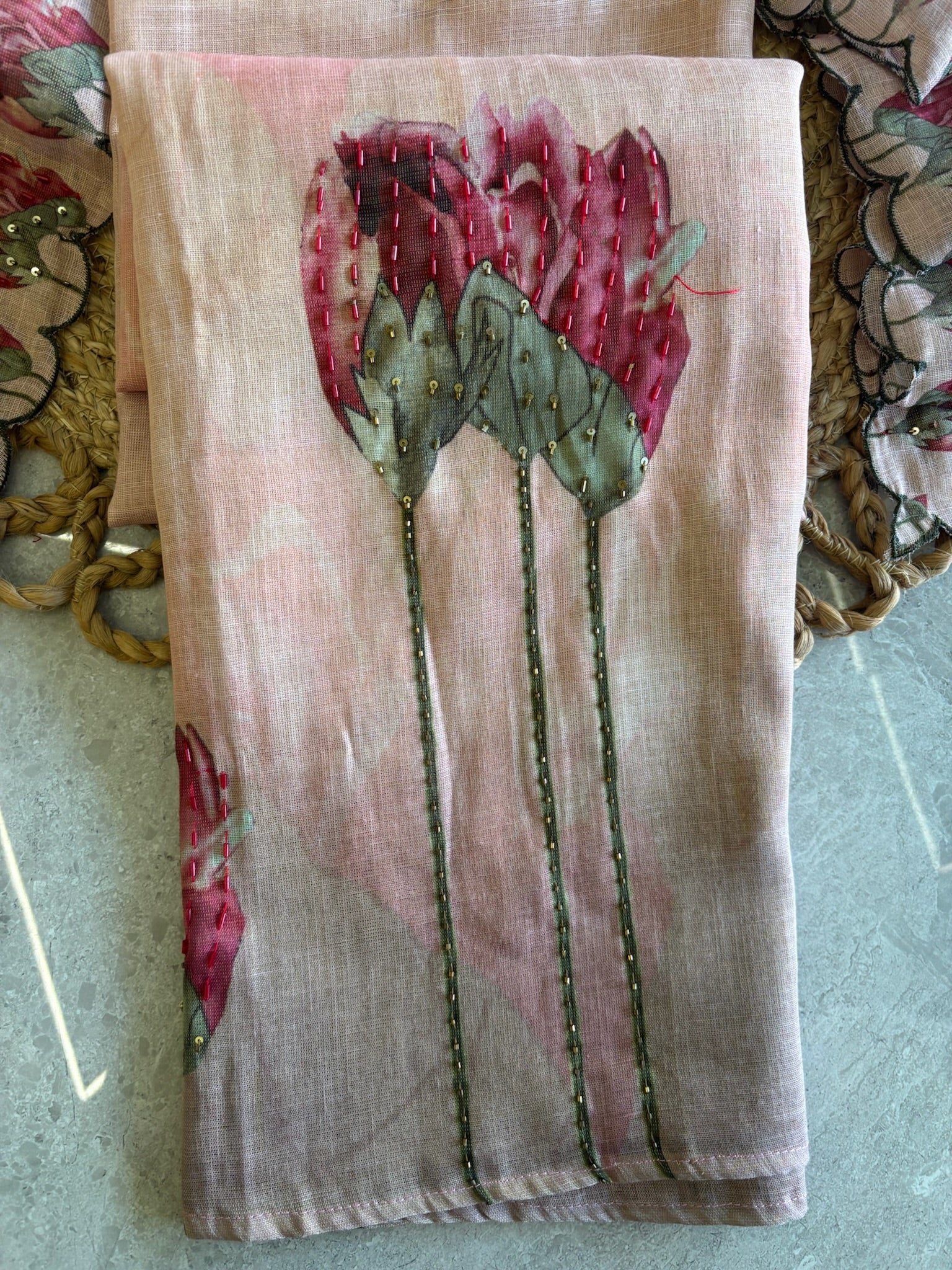 A1221 - Linen Unstiched Suit with Minimal Handwork.