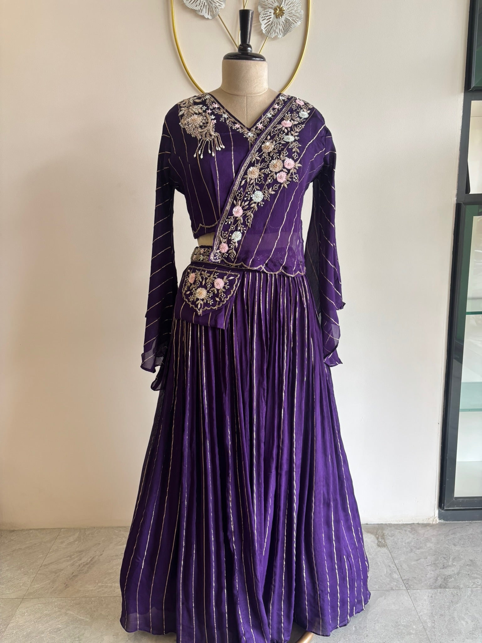 A2663 - Indo-Western with Zari Handwork and a Graceful Draped Silhouette.