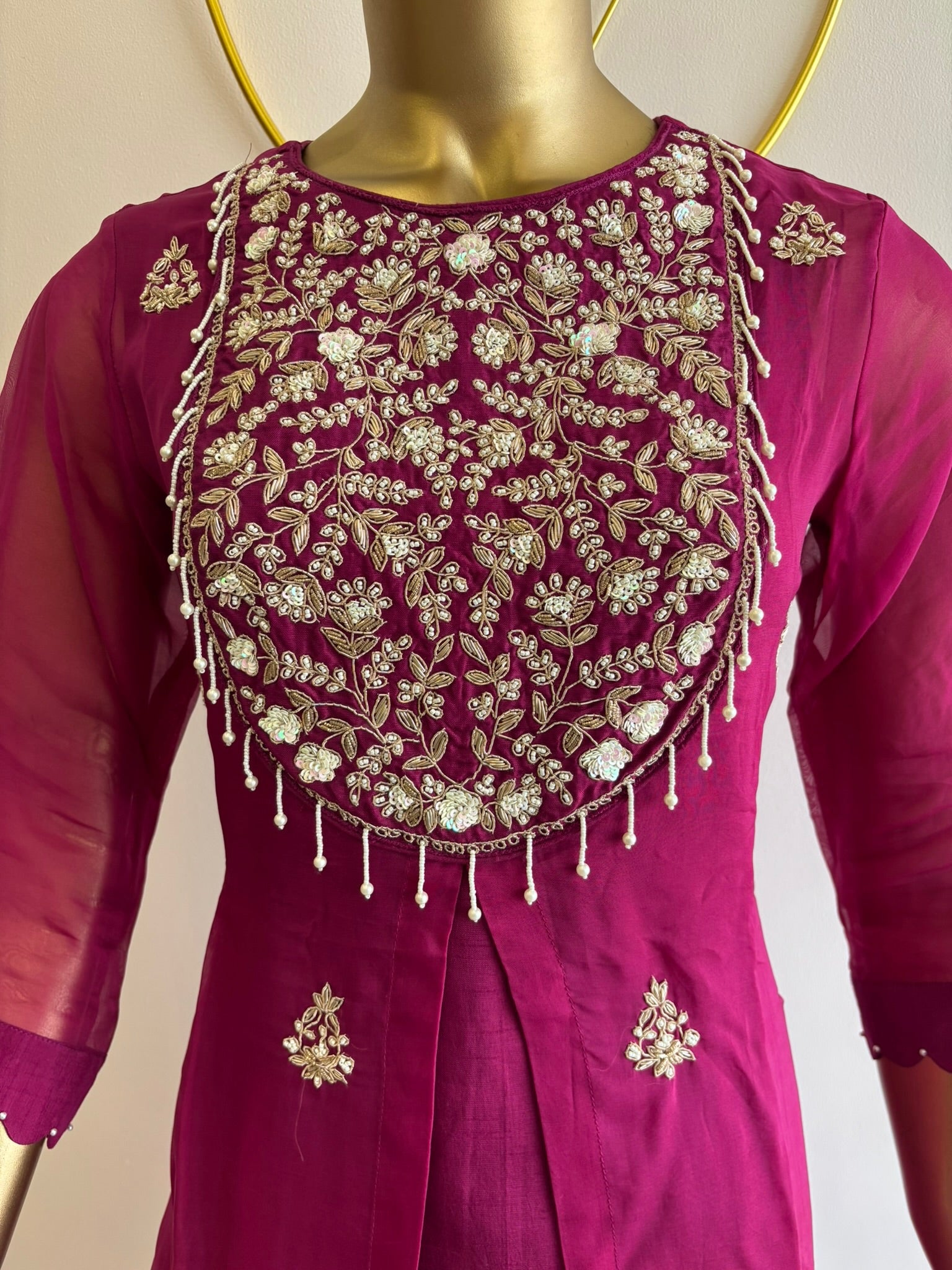 A1069 - Pure Organza Royal Hand-Embroidered Indo-Western Jacket & Pant Set.