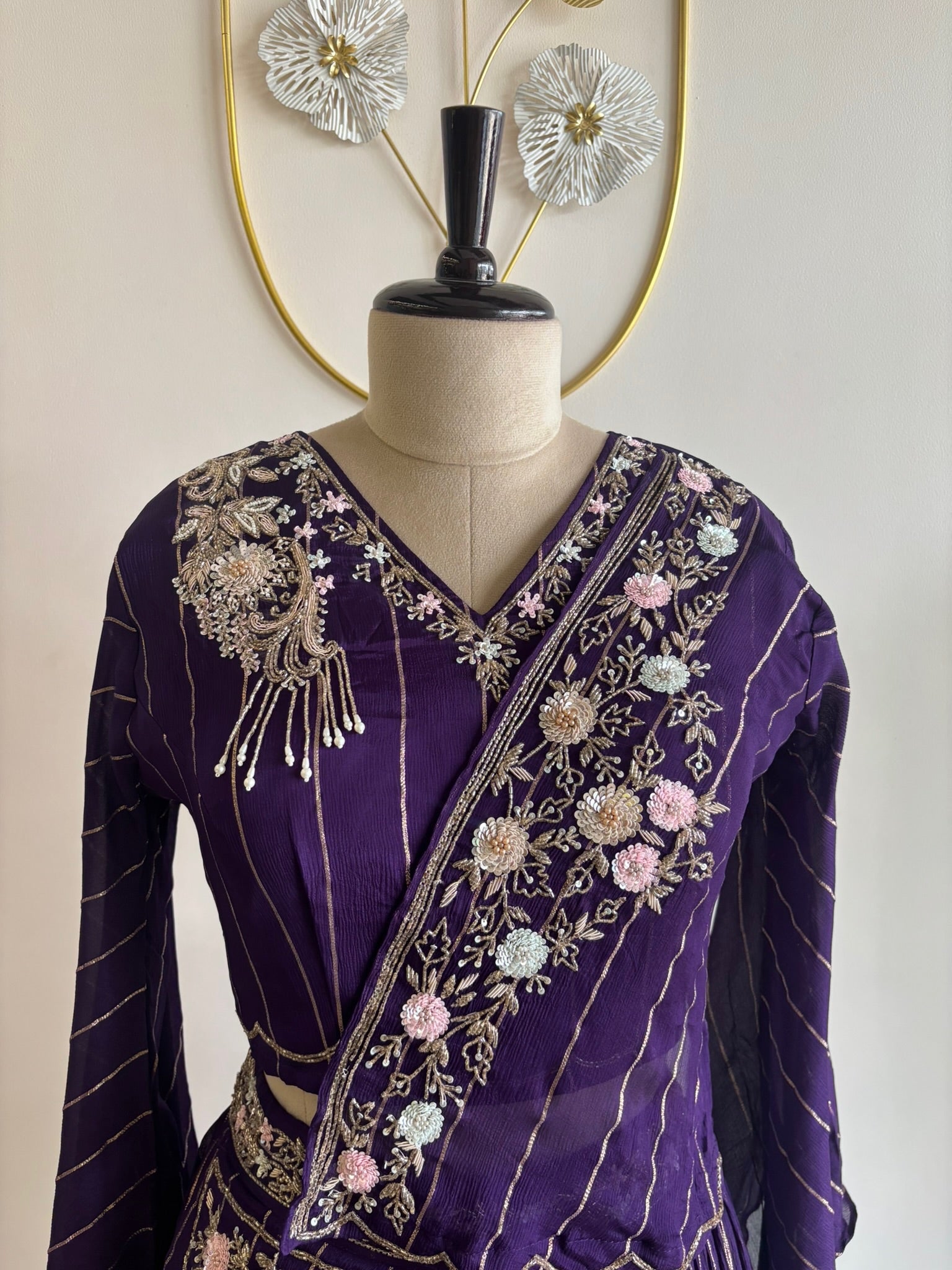 A2663 - Indo-Western with Zari Handwork and a Graceful Draped Silhouette.