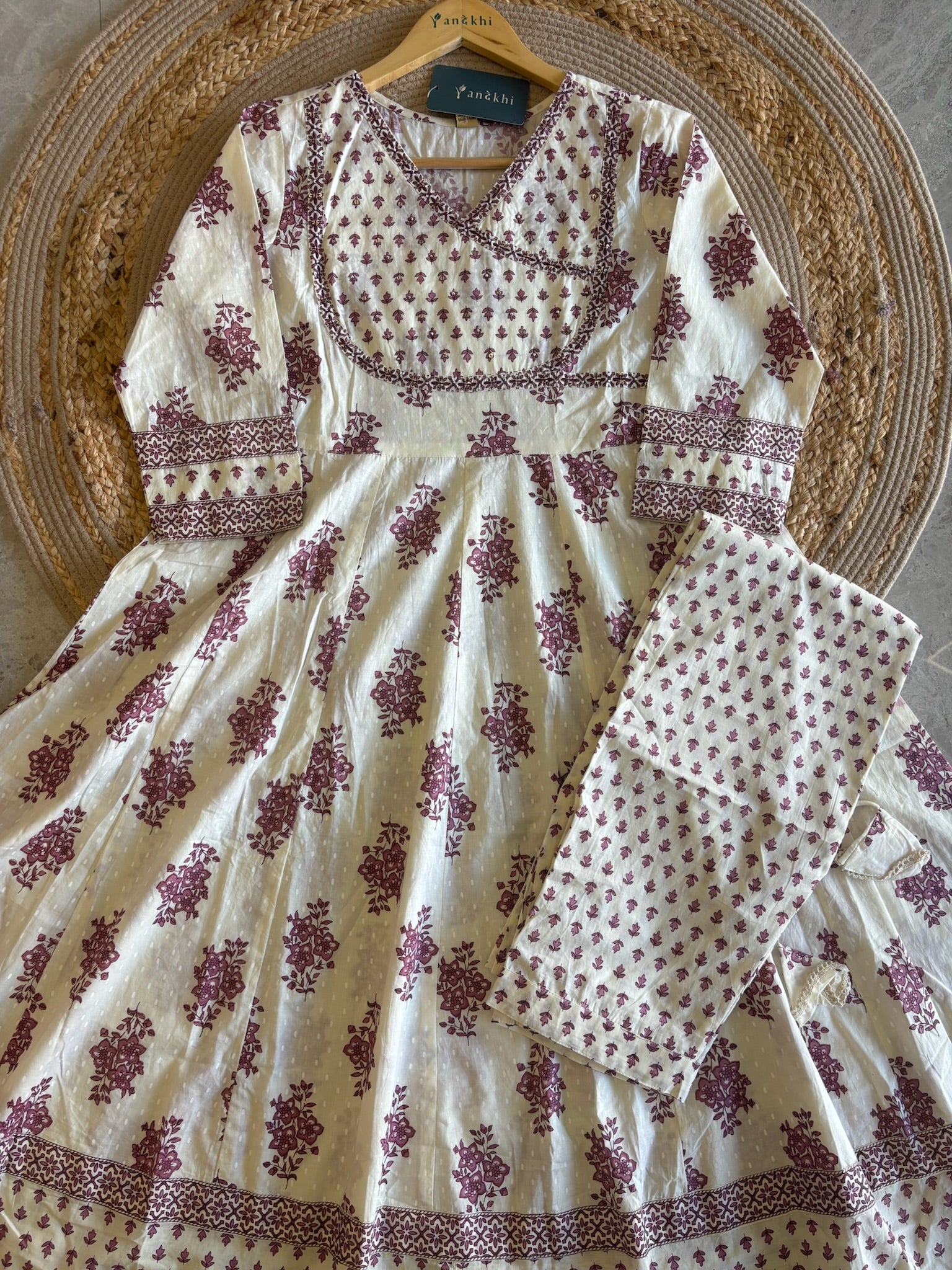 A4010- Floral Printed Anarkali Suit crafted in Soft Cotton, paired with Printed Pants & Dupatta.
