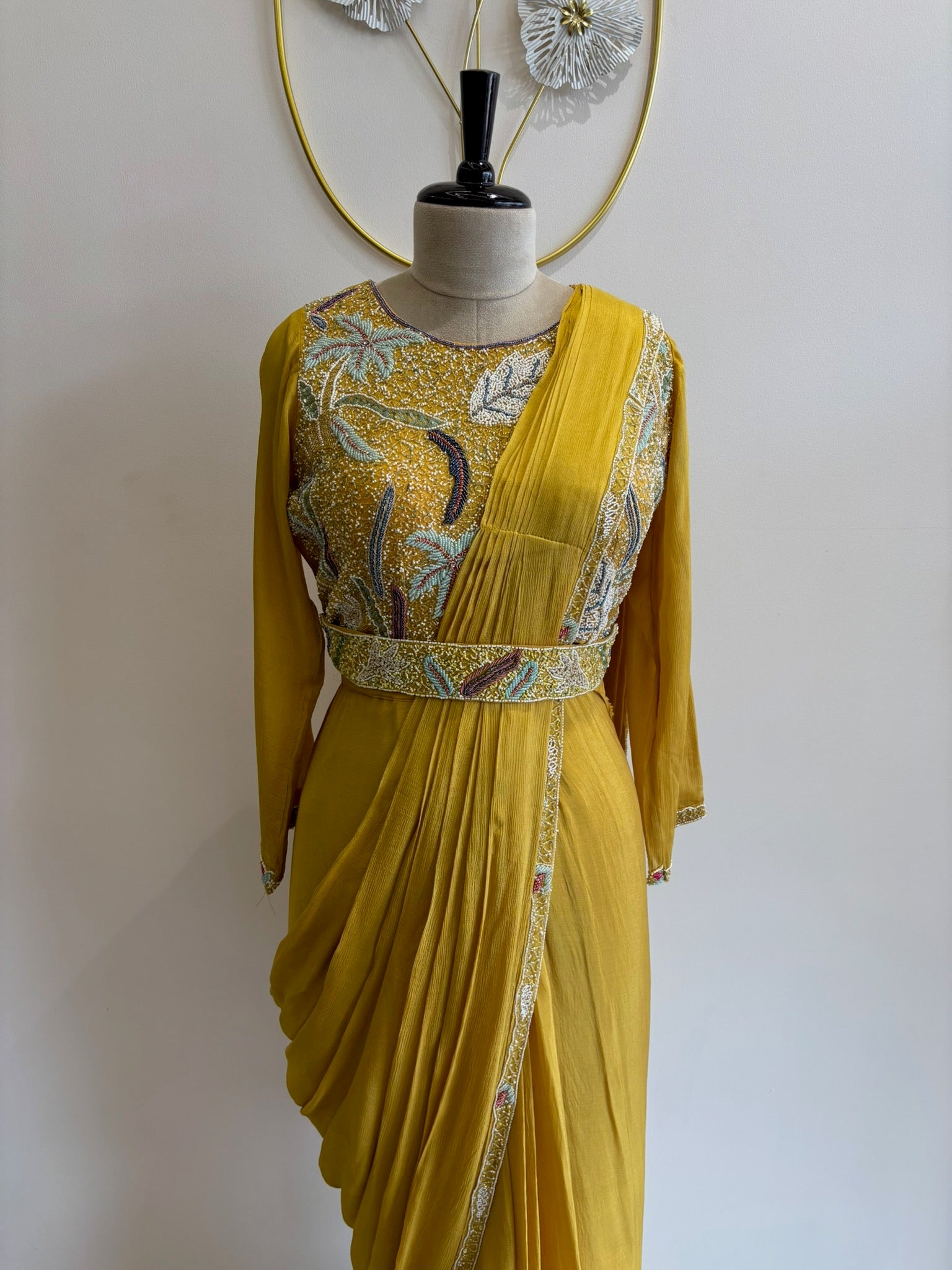 A2695 - Pre-draped Saree With Handworked Blouse and Statement Belt
