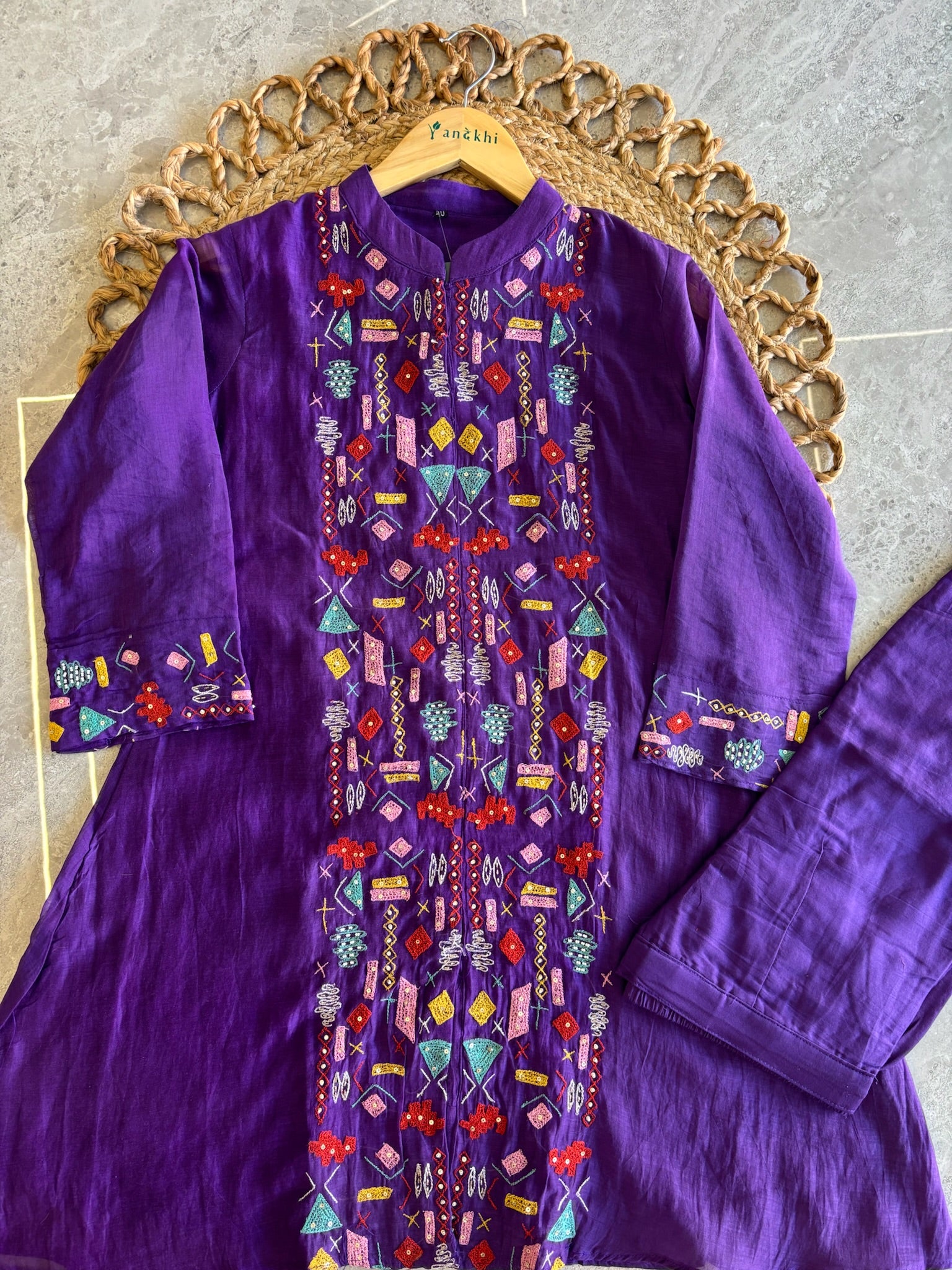 A2650 - Mul Chanderi Co-ord Set with Embroidery