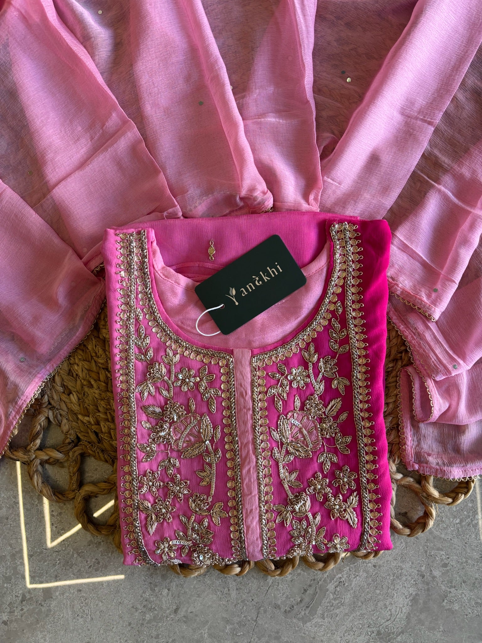 A1092 - Ombre Chinon Suit with Handwork Yoke Pants & Dupatta