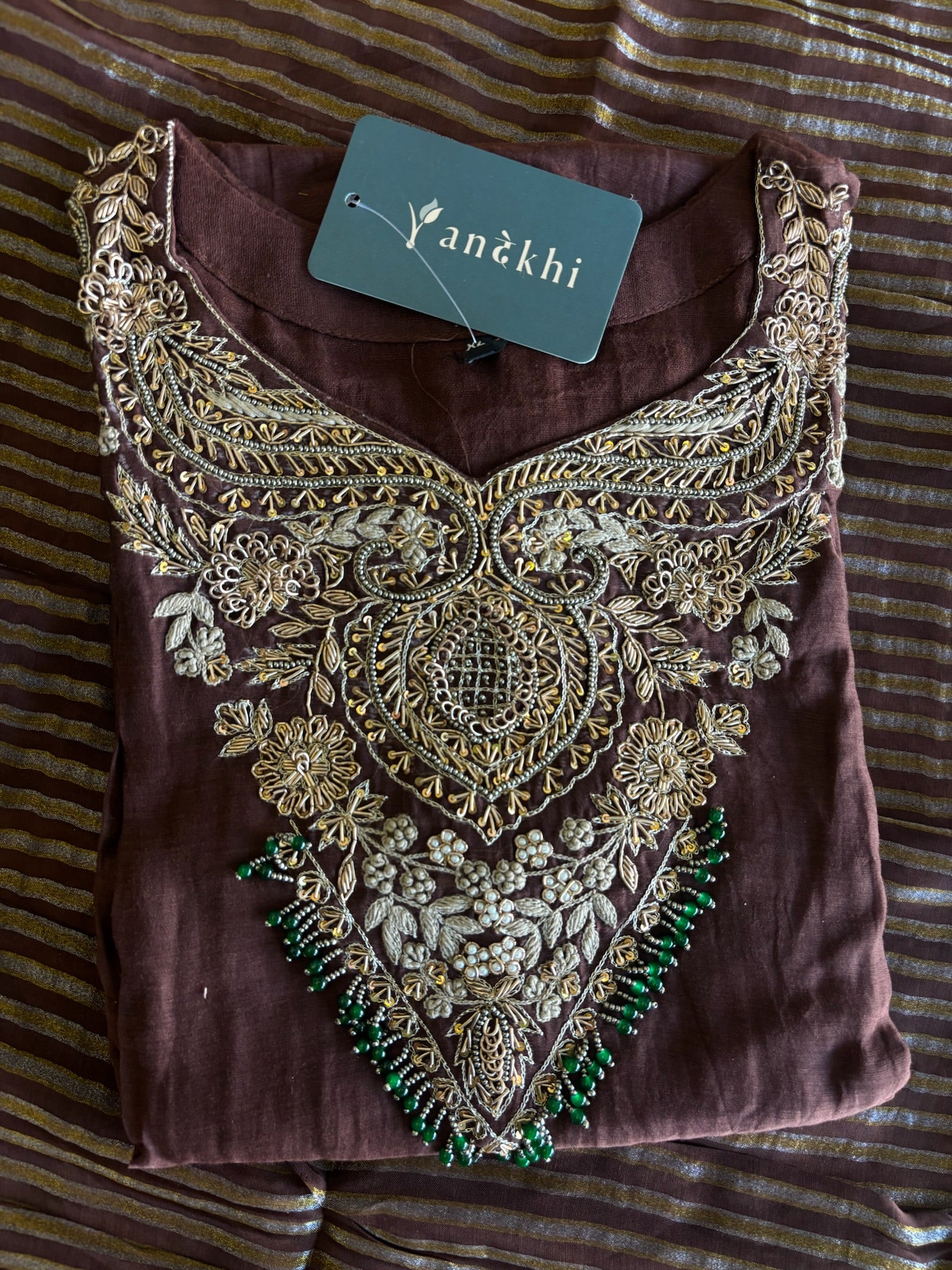 A4151 - Mul Chanderi Handwork A-lign Kurti with Pants & Dupatta.