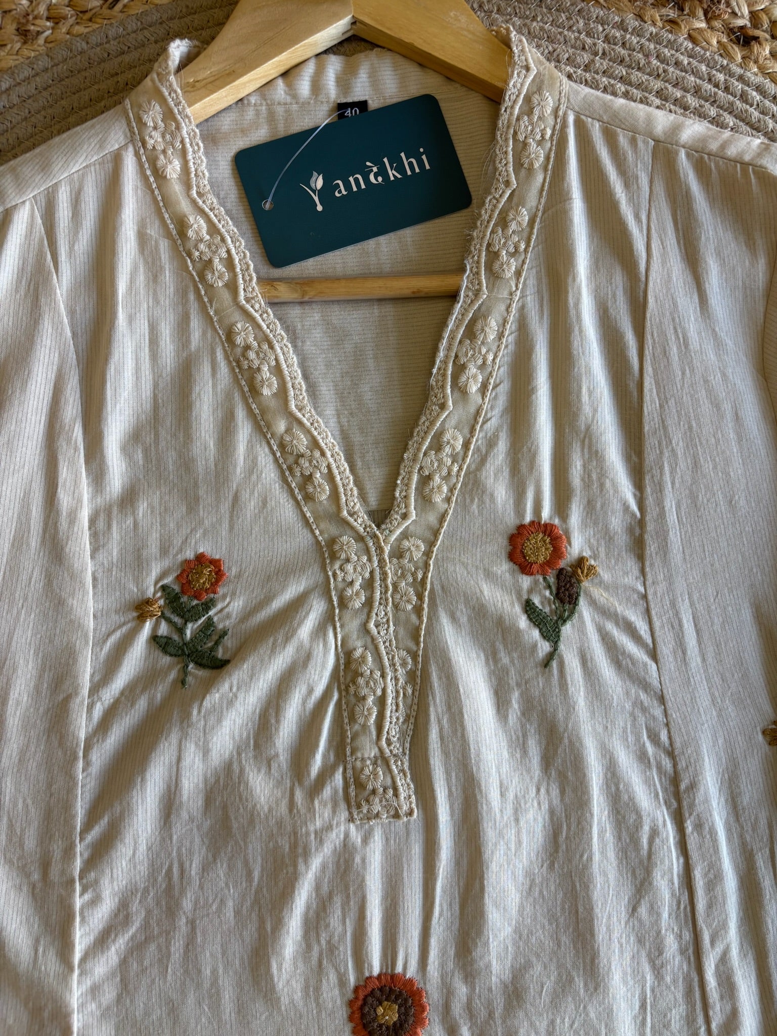 A4052- Pure Cotton Suit Adorned with Delicate Floral Embroidery, paired with Pants & Mul Cotton Dupatta.