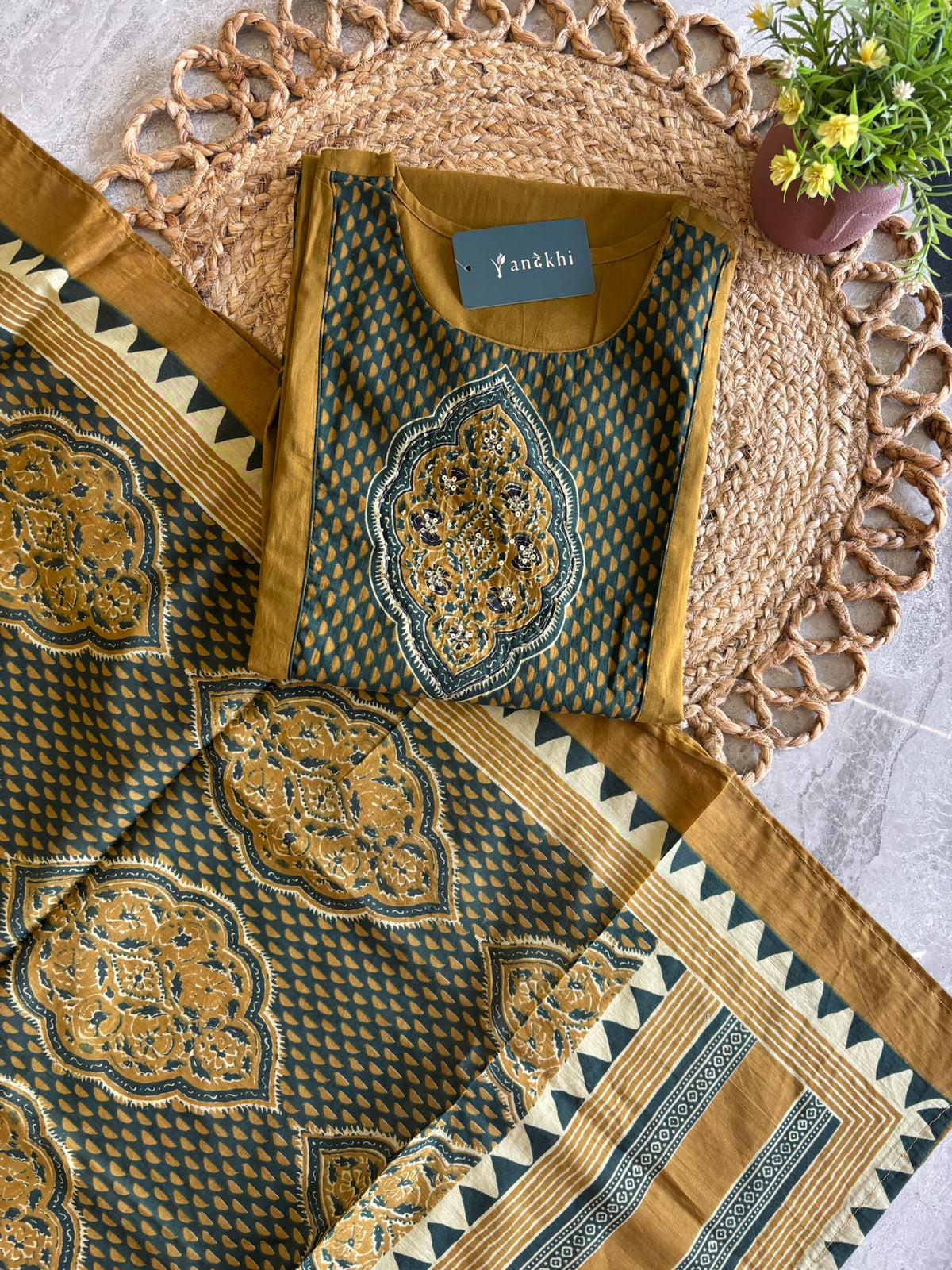 A2844- Pure Cotton Kurti with Statement Yoke & Printed Dupatta