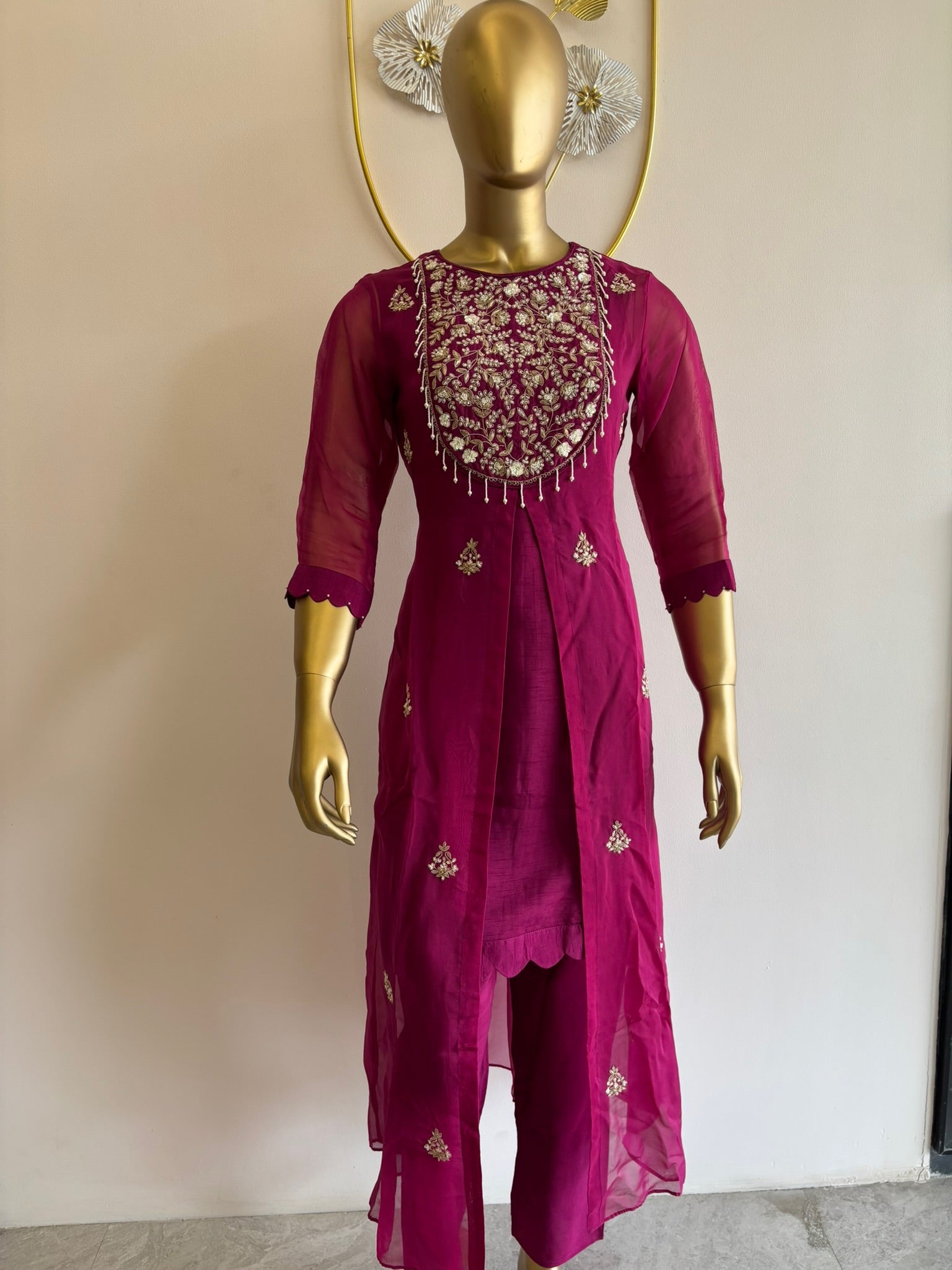 A1069 - Pure Organza Royal Hand-Embroidered Indo-Western Jacket & Pant Set.