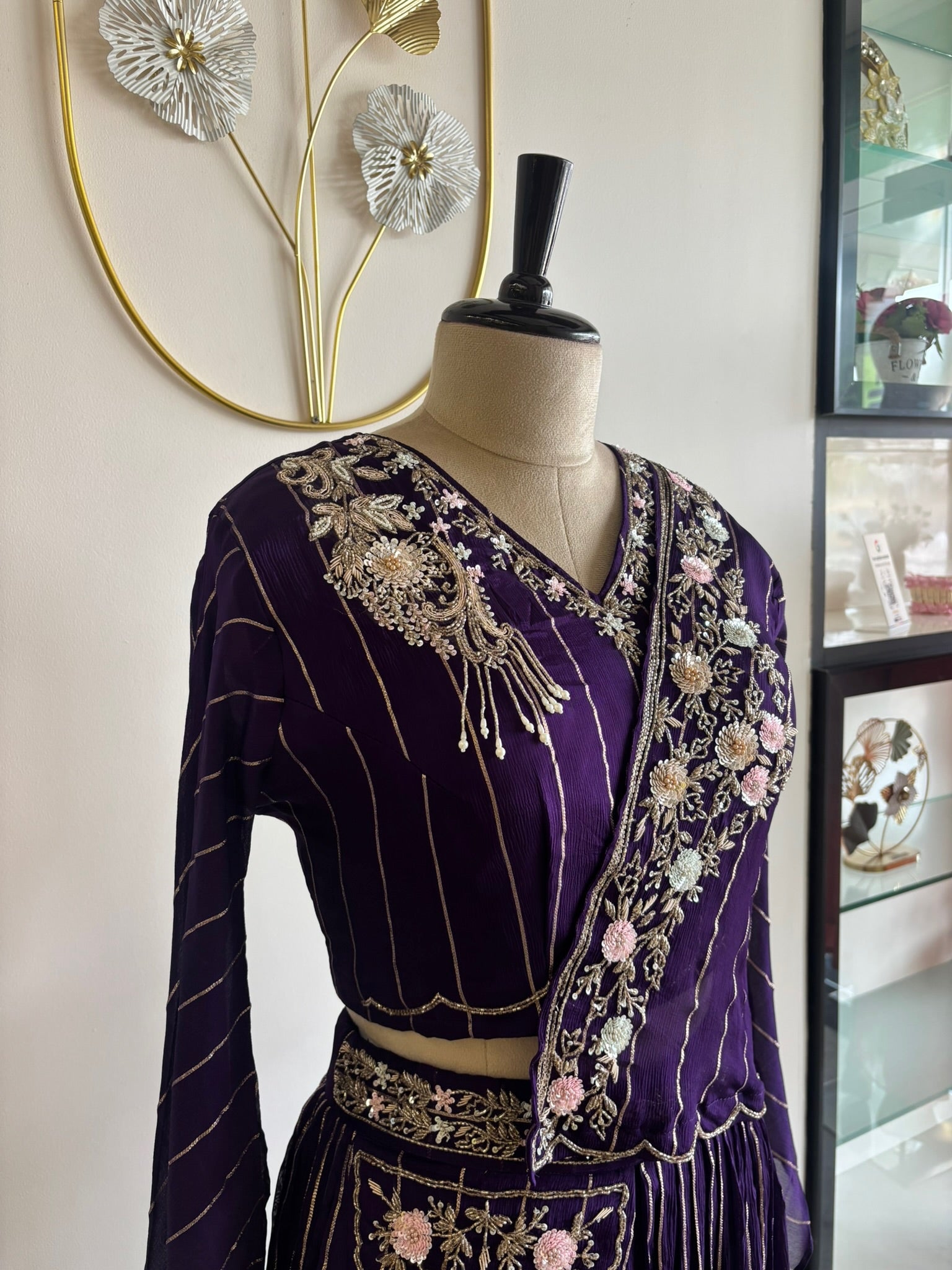 A2663 - Indo-Western with Zari Handwork and a Graceful Draped Silhouette.