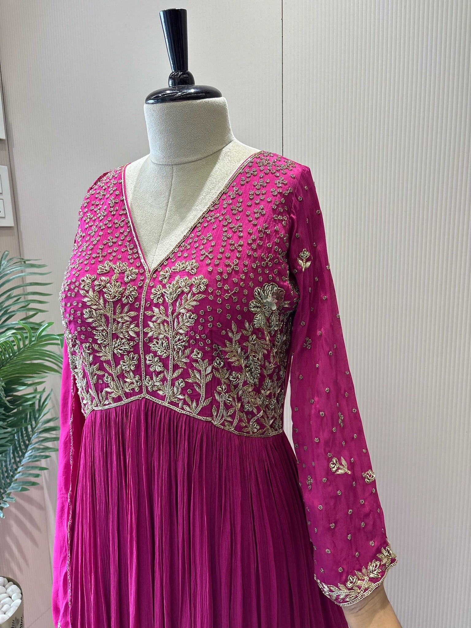 A2707- Gown in Pure Chinon fabric, featuring intricate Zari, Sequins Handwork on the Yoke & Sleeves.