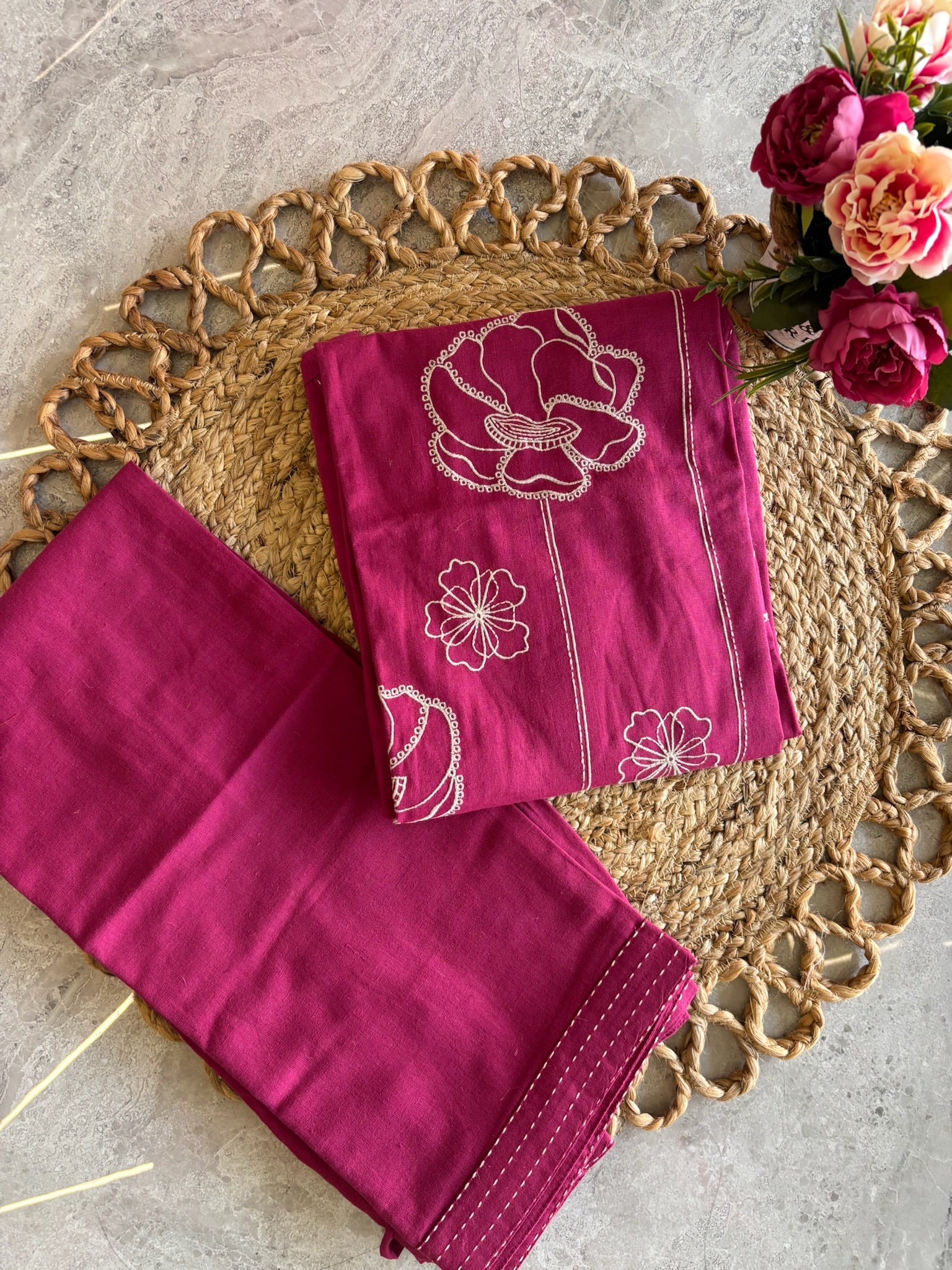 A2813 - Khadi Cotton Kurti & Pant Set with Contrast Thread Detailing