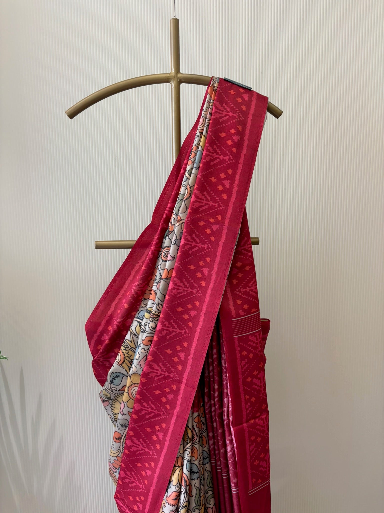 A1397 - Heritage Kalamkari Silk Saree with Contrast Ikat-Style Border