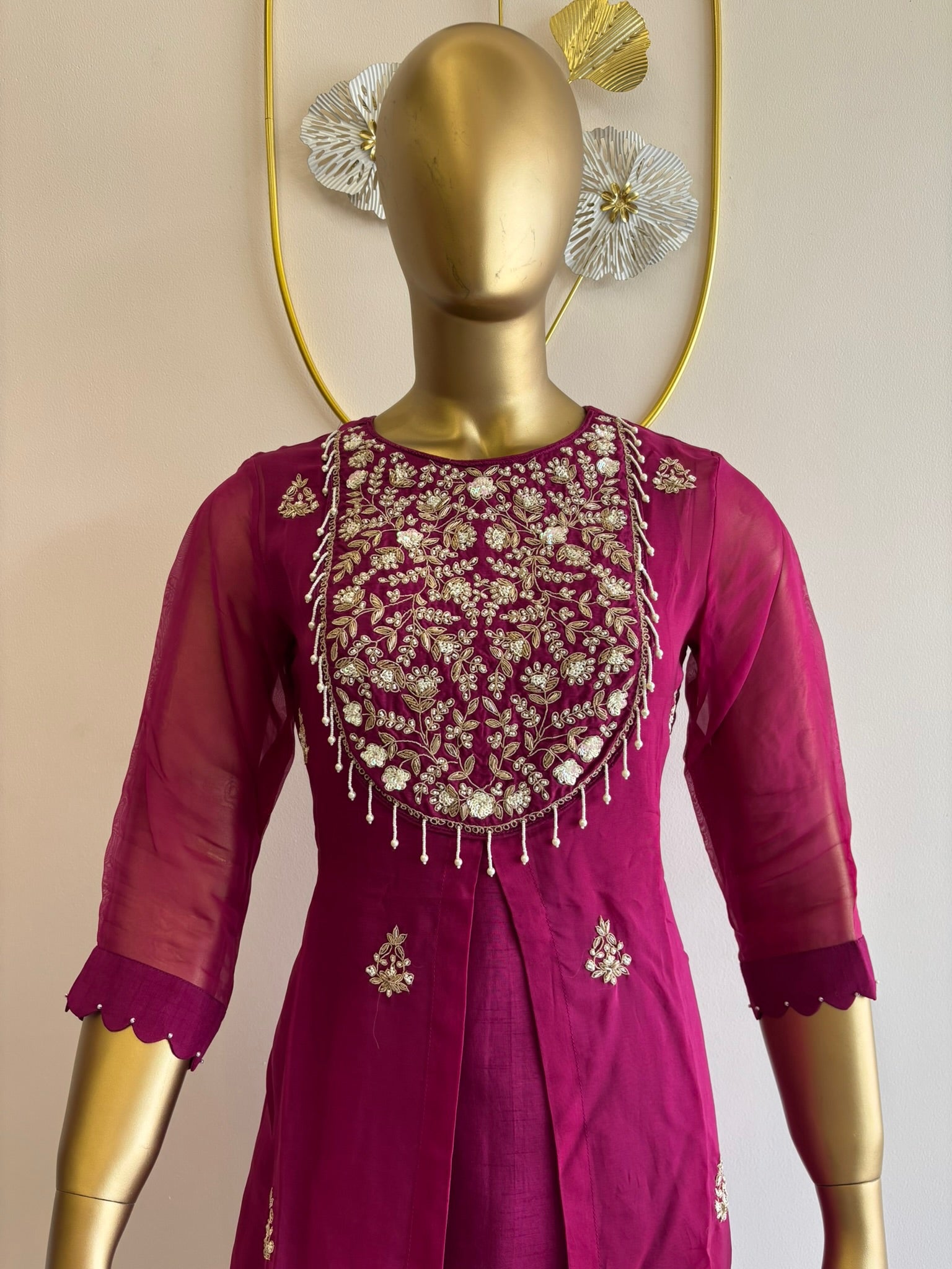 A1069 - Pure Organza Royal Hand-Embroidered Indo-Western Jacket & Pant Set.