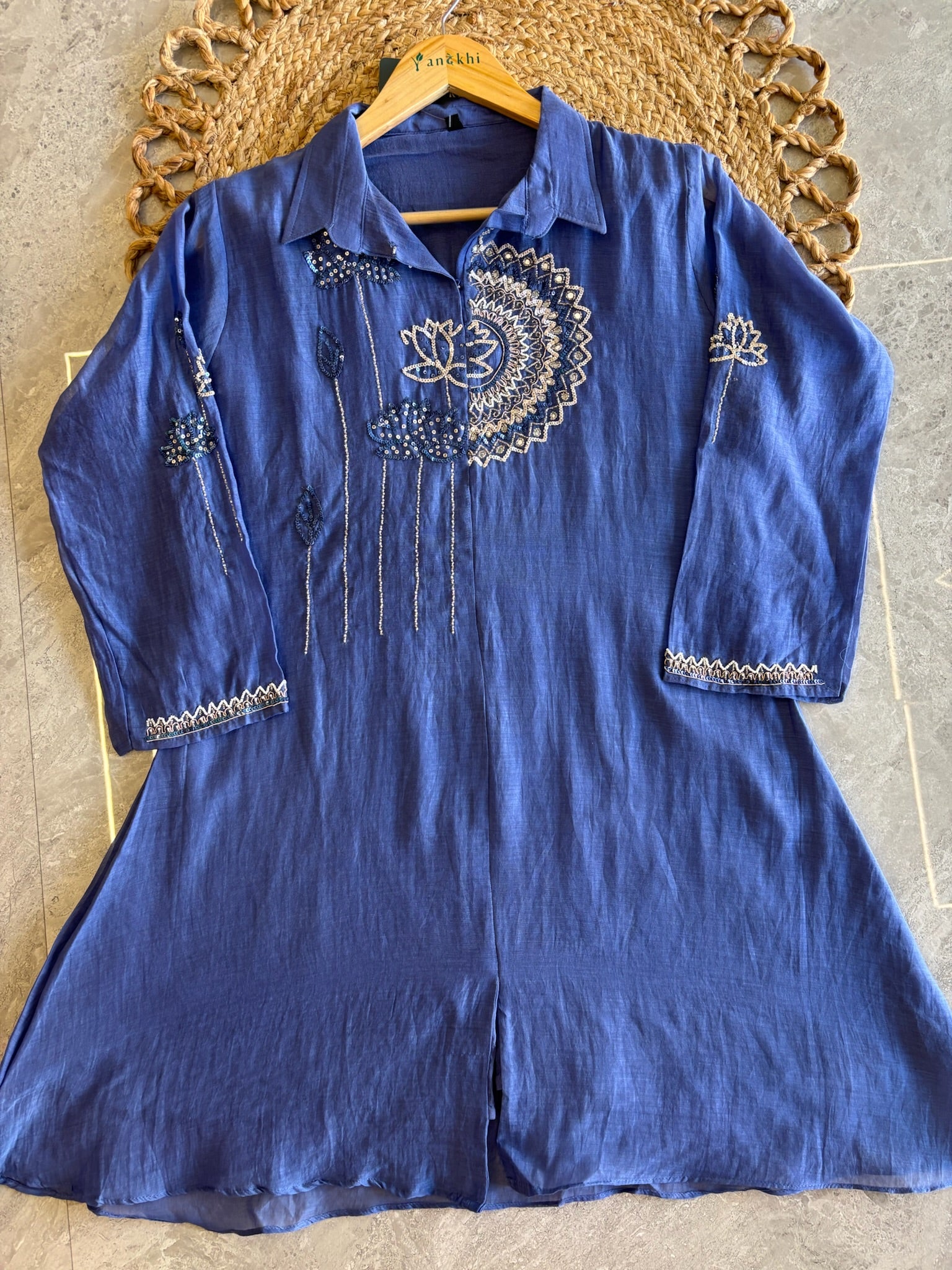 A3912 - Pure Mul Chanderi Co-ord set with handwork