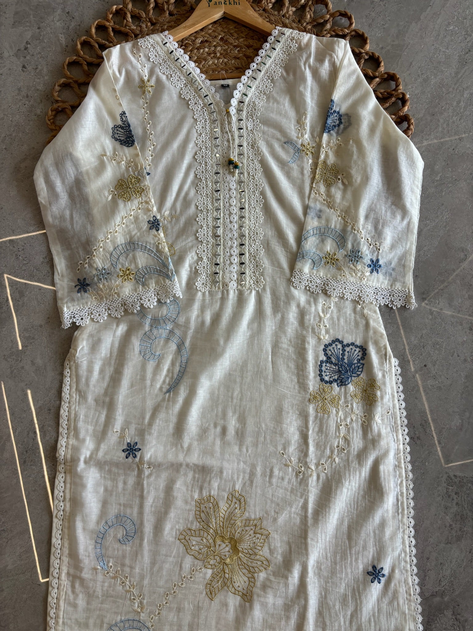 A4043 - Ivory Floral Elegance 3-Piece Embroidered Suit Set
