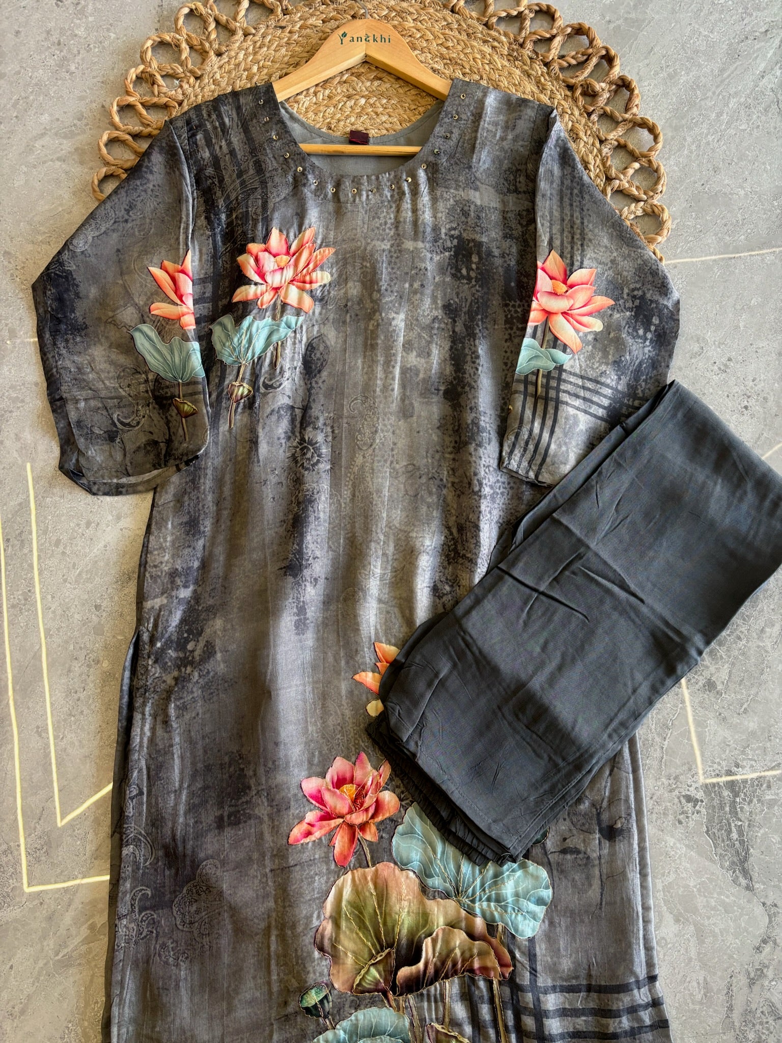 A4063 - HO Silk Digital Print Kurti with Pants & a Bordered Dupatta.