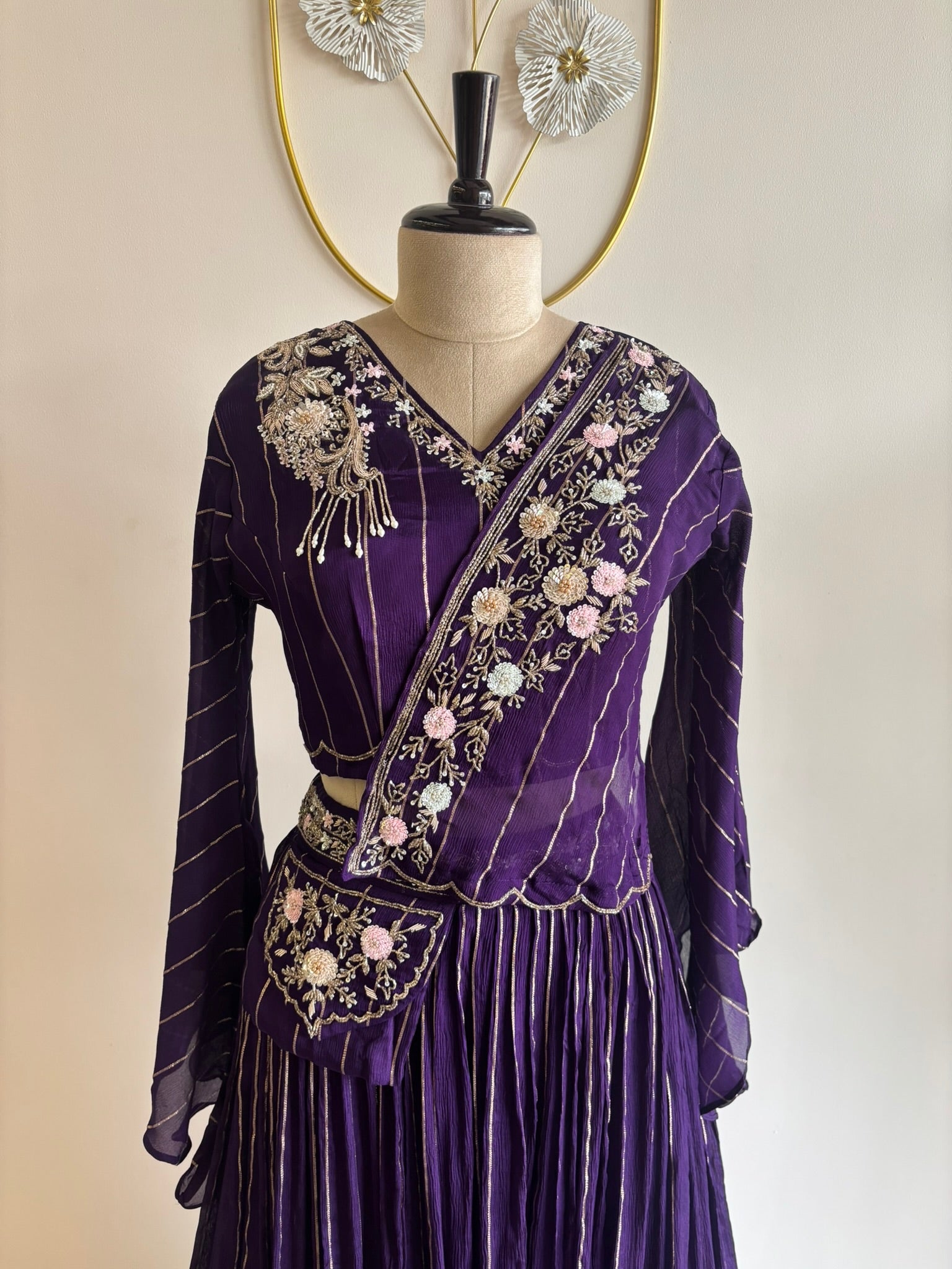 A2663 - Indo-Western with Zari Handwork and a Graceful Draped Silhouette.